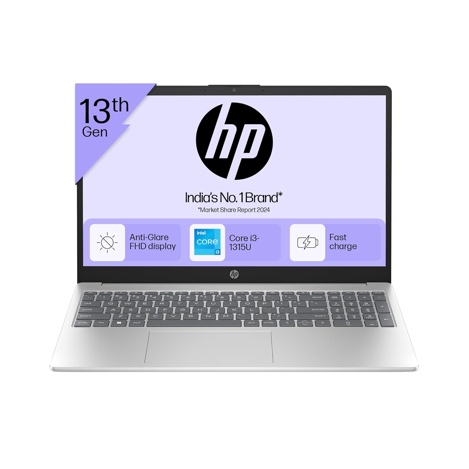 HP 15, 13th Gen Intel Core i3-1315U, 8GB DDR4, 512GB SSD, (Win 11, Office 21, Grey, 1.59kg), Anti-Glare, Micro-Edge,15.6-inch(39.6cm), FHD Laptop, Intel UHD Graphics, 1080p FHD Camera, fd0006TU