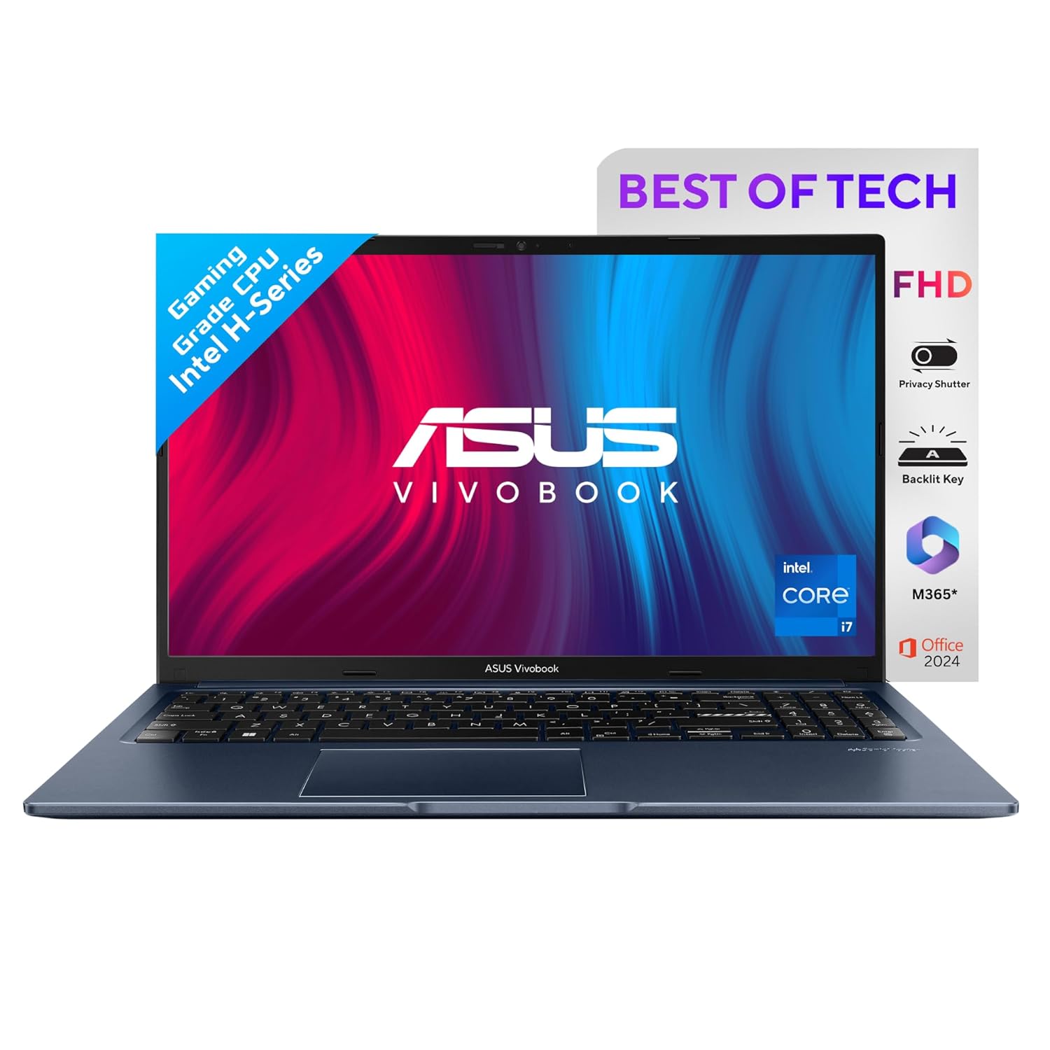 ASUS Vivobook 15, 15.6" FHD,13th Gen Intel Core i7-13620H, Thin & Light Laptop(16GB/512GB/Intel Iris X iGPU/Windows 11/MS Office 365 Basic (1Year)*/Office 2024/Quiet Blue/1.7 Kg), X1502VA-BQ838WS