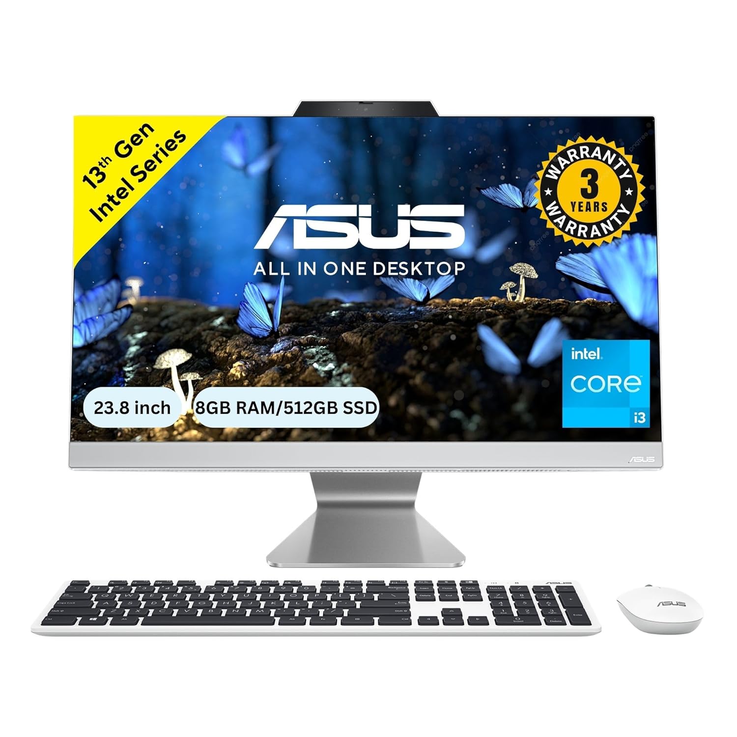 ASUS A3402, 23.8" FHD, 13th Gen, Intel Core i3-1315U, All-in-One PC (8GB RAM/512GB SSD/Windows 11/Office 2021/White/5.4 Kg), with Wireless White Keyboard & Mouse, 3 Years Warranty, A3402WVA-WPC002WS