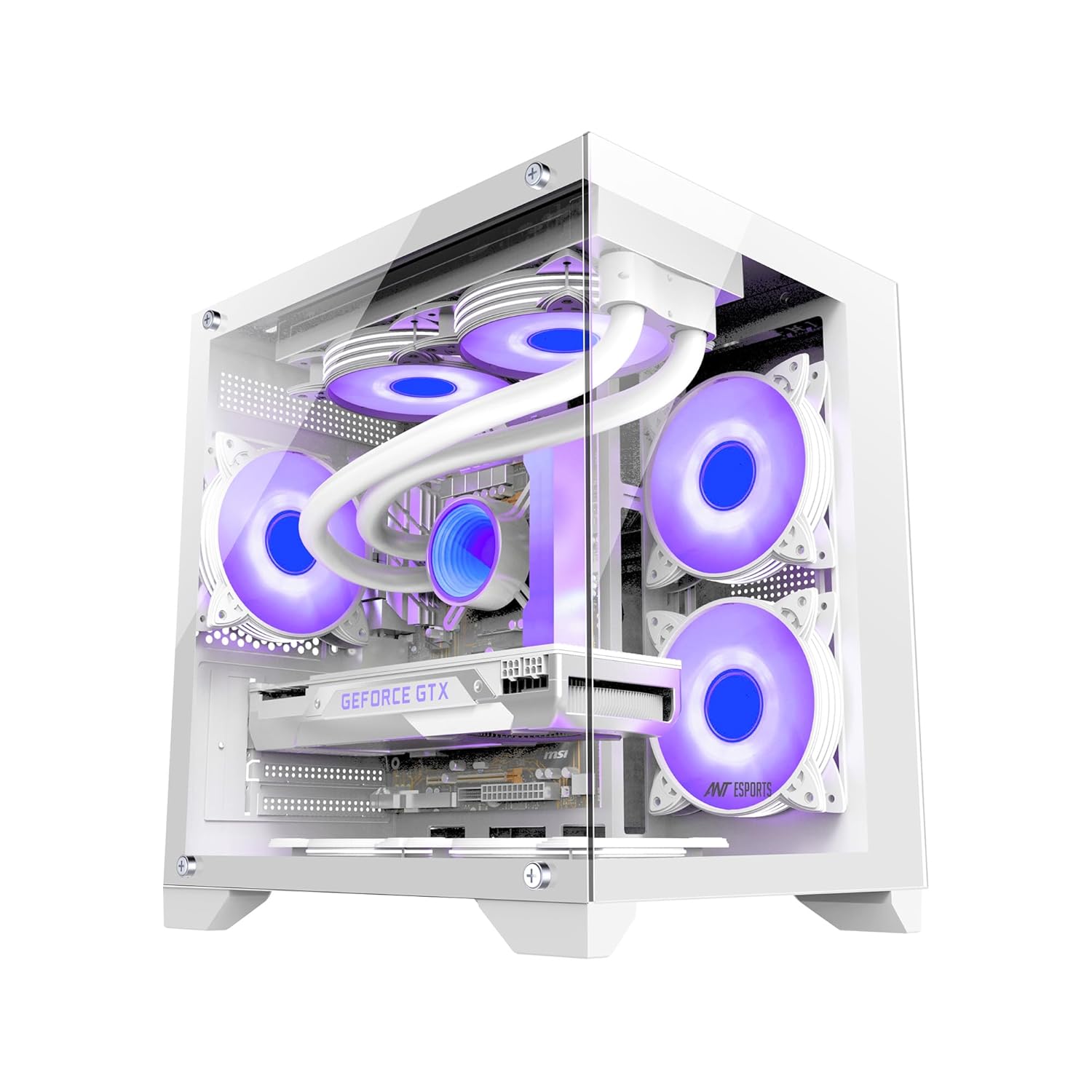 Ant Esports Crystal Z2 Mid-Tower Computer Case/Gaming Cabinet  White | Support Micro-ATX, Mini-ITX | Pre-Installed 3 ARGB Infinity Mirror Fans