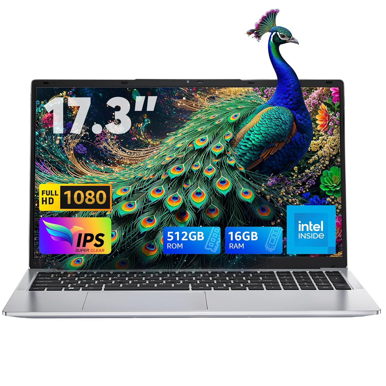ACEMAGIC 2025 Laptop,17.3-Inch FHD Display Laptop Computer with Quad Core-12th Alder Lake N97(Up to 3.6GHz), 16GB RAM 512GB ROM Gaming Laptop Computer, 6000Mah Battery,Silver