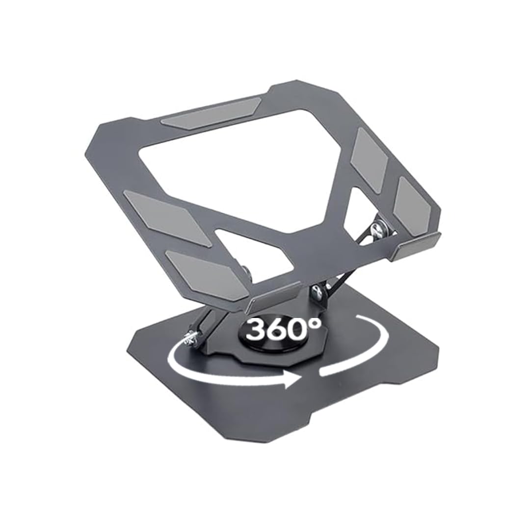 Dyazo Foldable Laptop Stand with 360 Rotating Base | Multi-Angle & Height Adjustable Design | Carbon Steel Build with Non-Slip Pads | Compatible with MacBook, Dell, HP & Laptops Upto 15.6 inch (Grey)