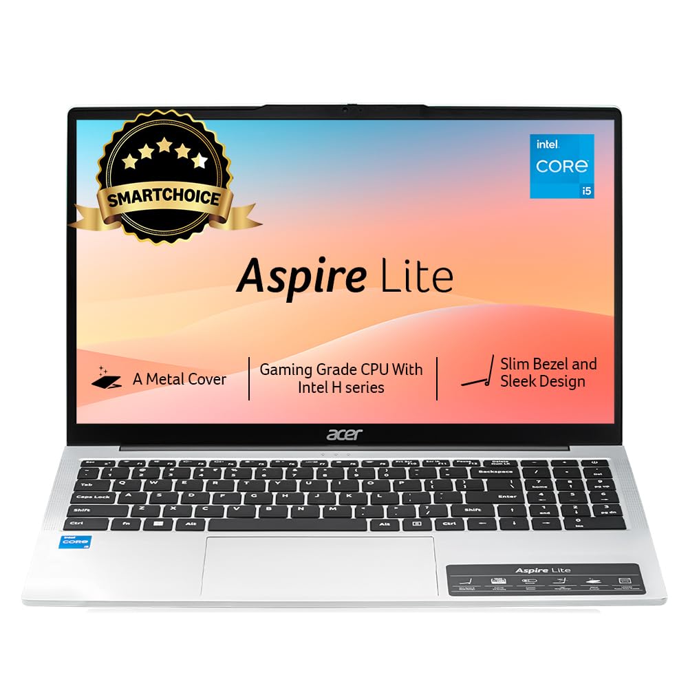 acer Aspire Lite, 12th Gen, Intel Core i5-12450H, 16GB RAM, 512GB SSD, IPS Full HD, 15.6"/39.62cm, Windows 11 Home, MS Office, Pure Silver, 1.7KG, AL15-52H, Backlit Keyboard, Thin and Light Laptop