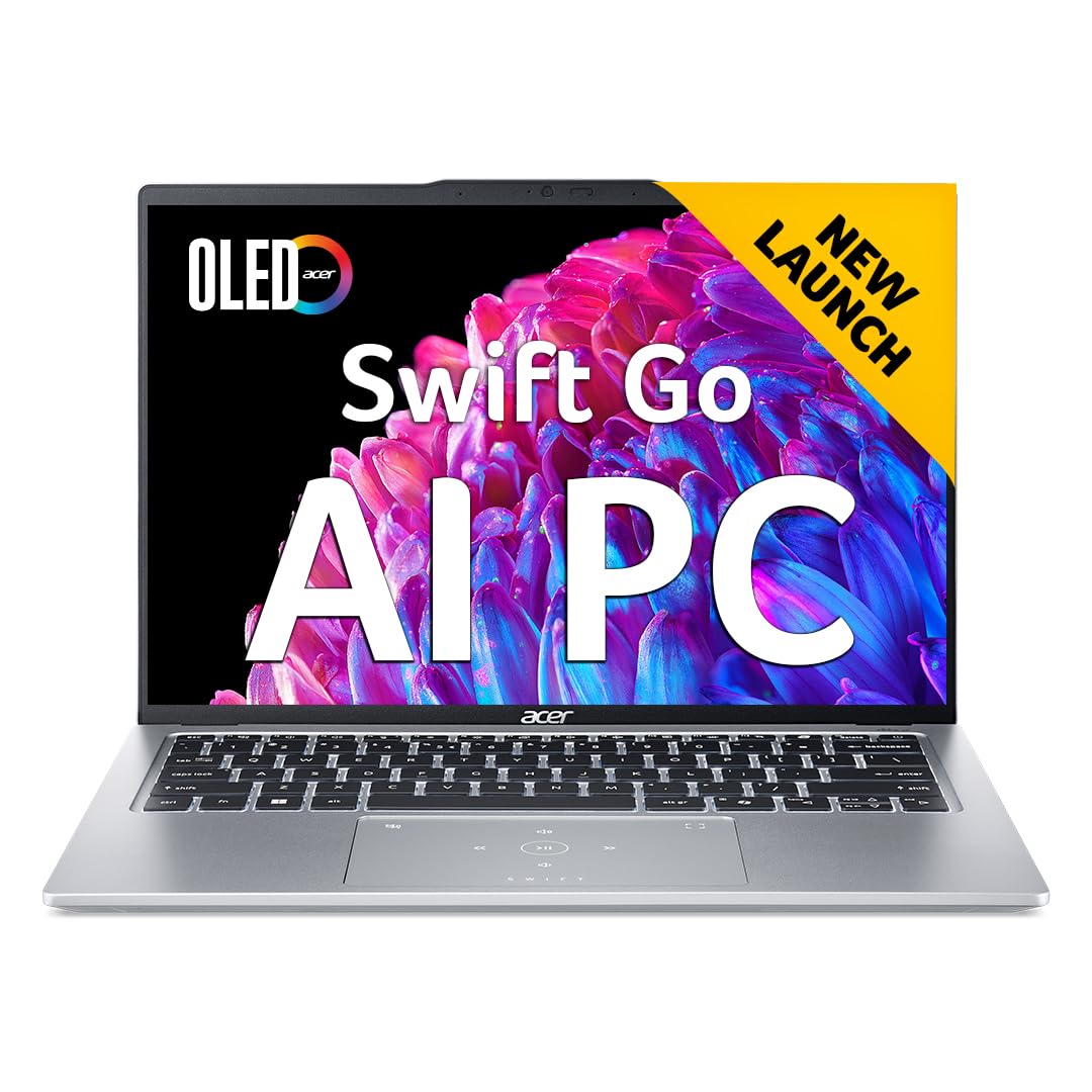 Acer Swift Go 14 Built-in AI PC Premium Laptop Intel Core Ultra 5 125H (14-inch OLED WUXGA/16GB LPDDR5X/512GB SSD/Intel Arc Graphics/1440p Camera with Shutter/Win11/MSO) SFG14-73, Pure Silver, 1.3 Kg
