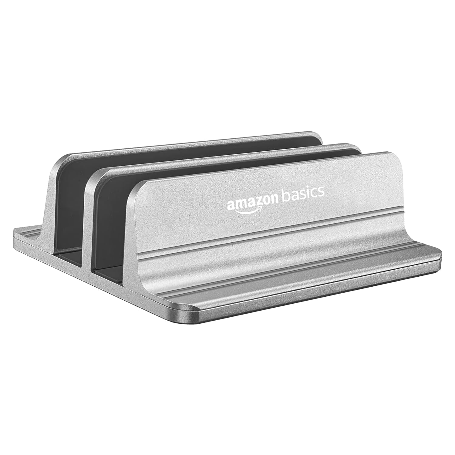 AmazonBasics Vertical Laptop Stand with Adjustable Dock and Dual Slots, Compatible with All Laptops Up to 20.3" (Aluminium, Grey)