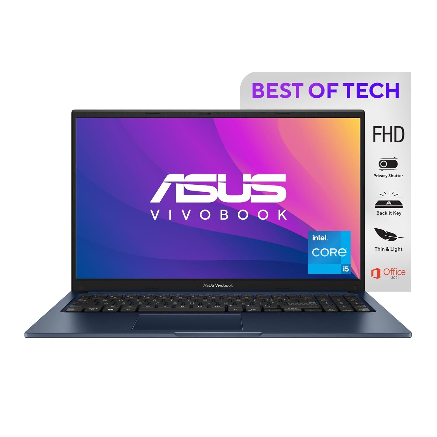 ASUS Vivobook 15 (2023), Intel Core i5-1335U 13th Gen, 15.6" (39.62 cms) FHD, Thin and Light Laptop (8GB/512GB SSD/Intel Iris X/Win 11/Office 2021/Backlit KB/Blue/1.7 kg), X1504VA-NJ521WS