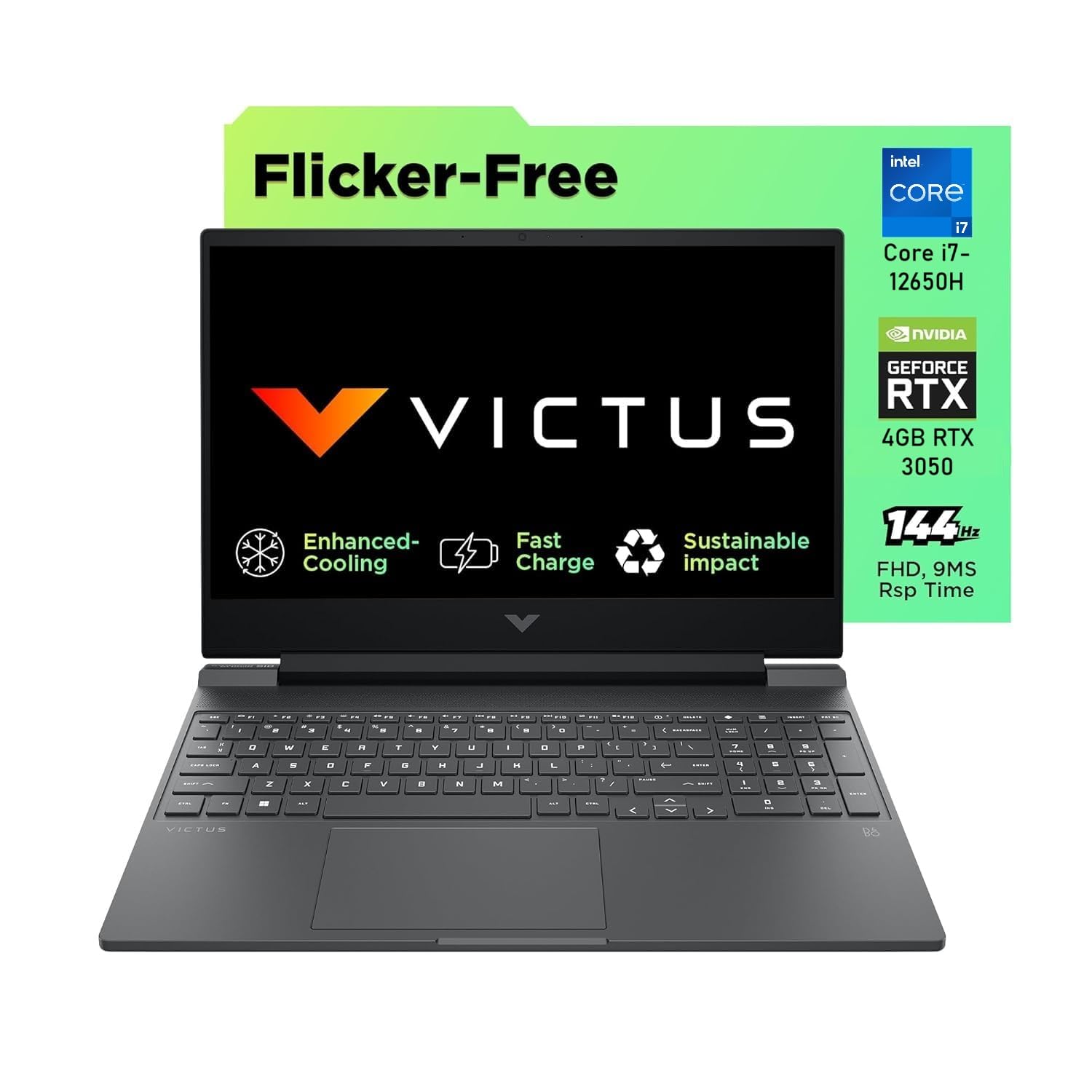 HP Victus Gaming Laptop, 12th Gen Intel Core i7-12650H, 4GB RTX 3050 GPU, 15.6-inch (39.6 cm), FHD, IPS, 144Hz, 16GB DDR4, 1TB SSD, Backlit KB, B&O, Dual Speakers (MSO, Silver, 2.29 kg), fa0187TX