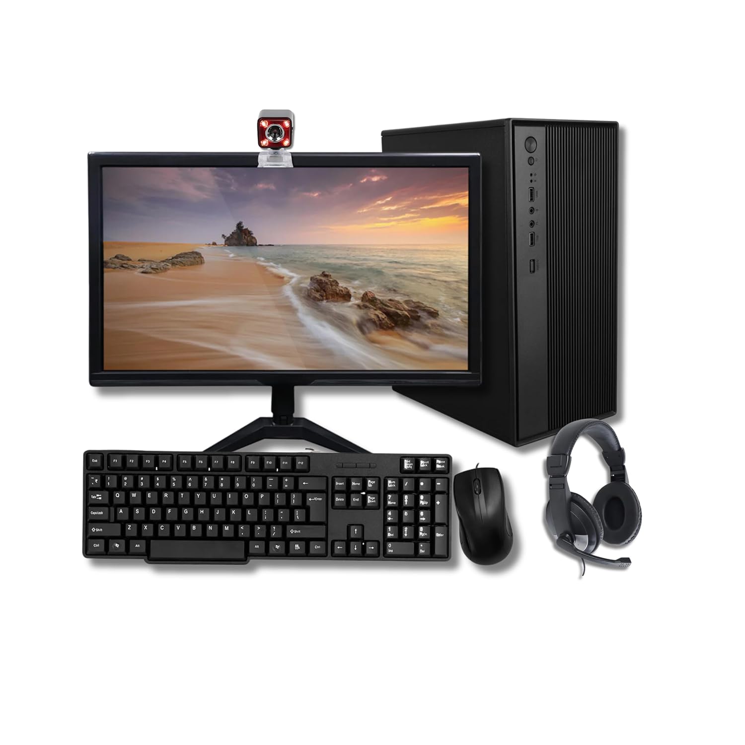 TECNICO Desktop Computer Set, Core i5-2400, 16GB RAM, 256GB SSD + 500GB HDD, 20-inch Monitor, Wireless Keyboard & Mouse, Webcam, Headphones