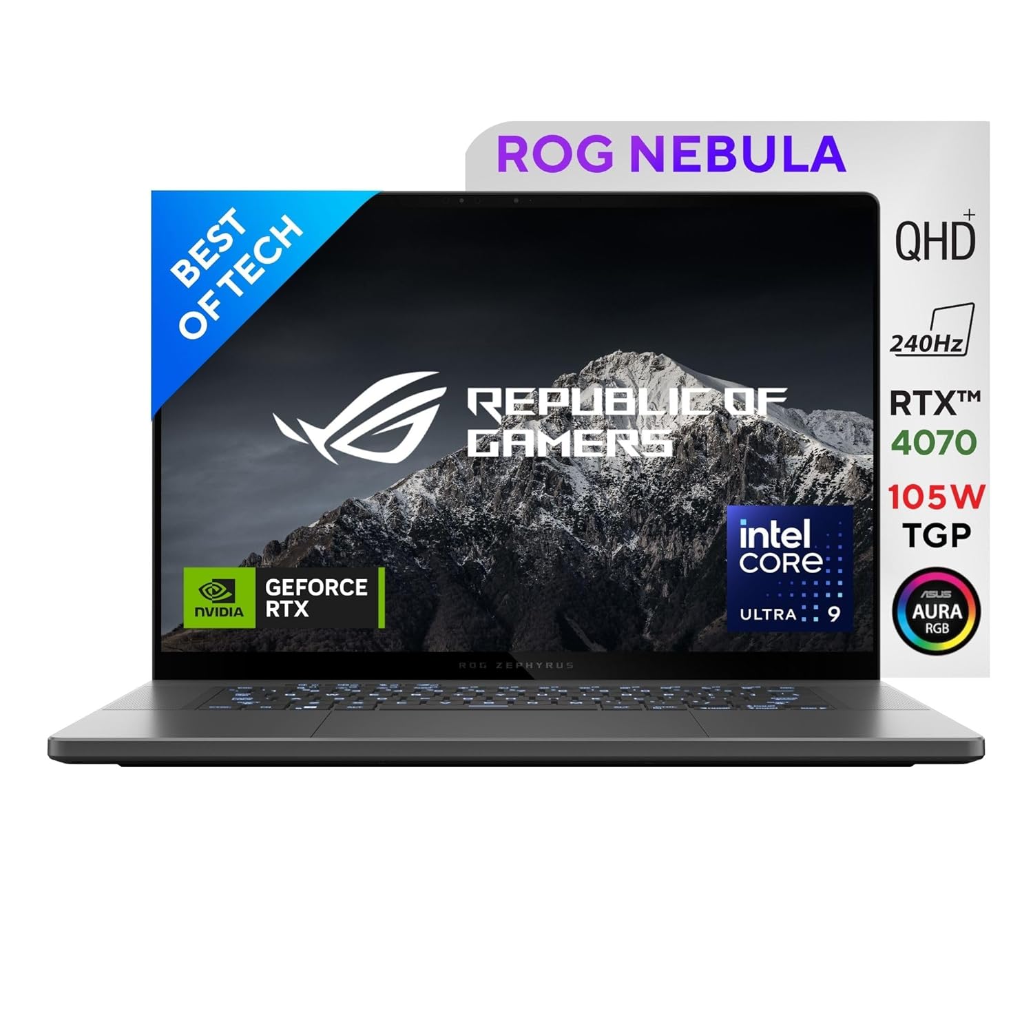 ASUS ROG Zephyrus G16, Gaming Laptop, Intel Core Ultra 9 185H, Built-in AI, NVIDIA GeForce RTX 4070,16" 2.5K QHD+ (40.64cm) 240Hz (32GB/1TB SSD/Win 11/Office 2021/Grey/1.85 kg), GU605MI-QP253WS
