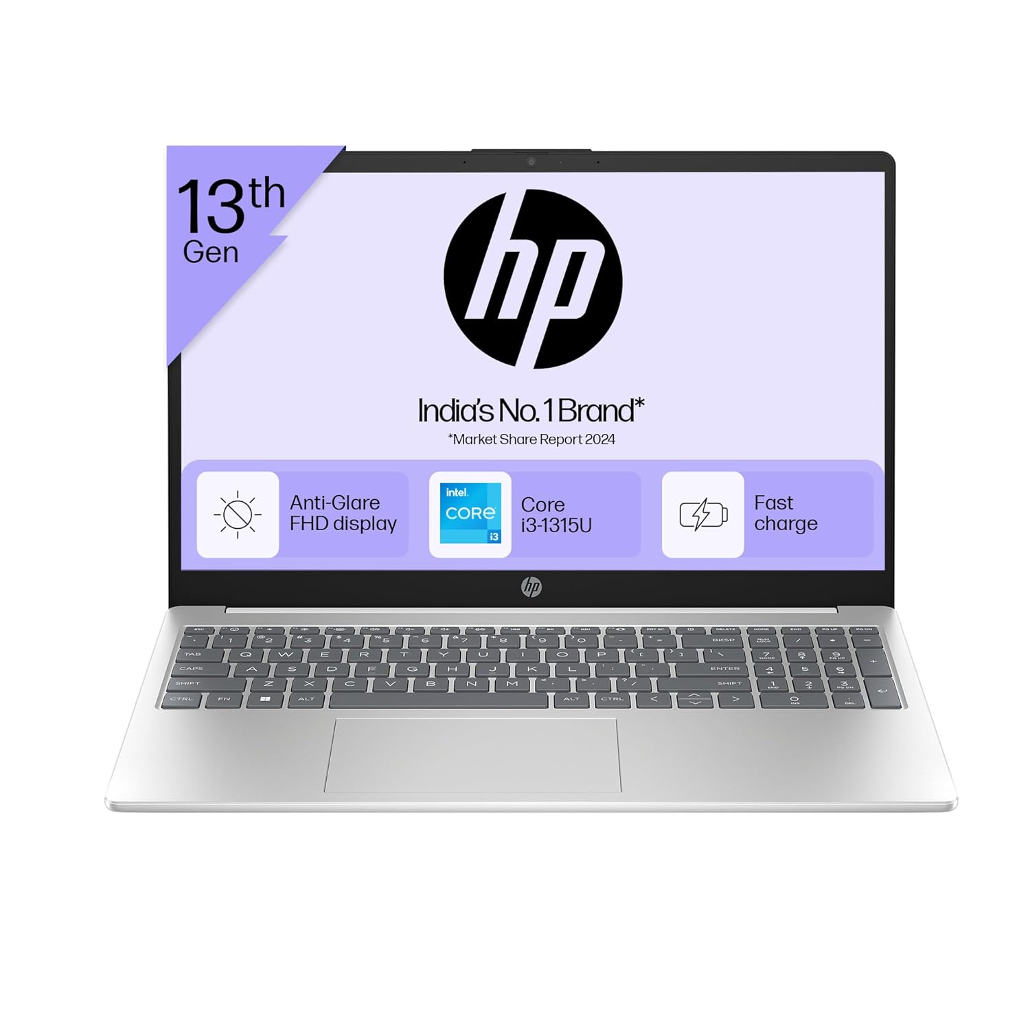 HP 15, 13th Gen Intel Core i3-1315U, 8GB DDR4, 512GB SSD, (Win 11, Office 21, Silver, 1.59kg), Anti-Glare, Micro-Edge, 15.6-inch(39.6cm), FHD Laptop, Intel UHD Graphics, 1080p FHD Camera, fd0186TU