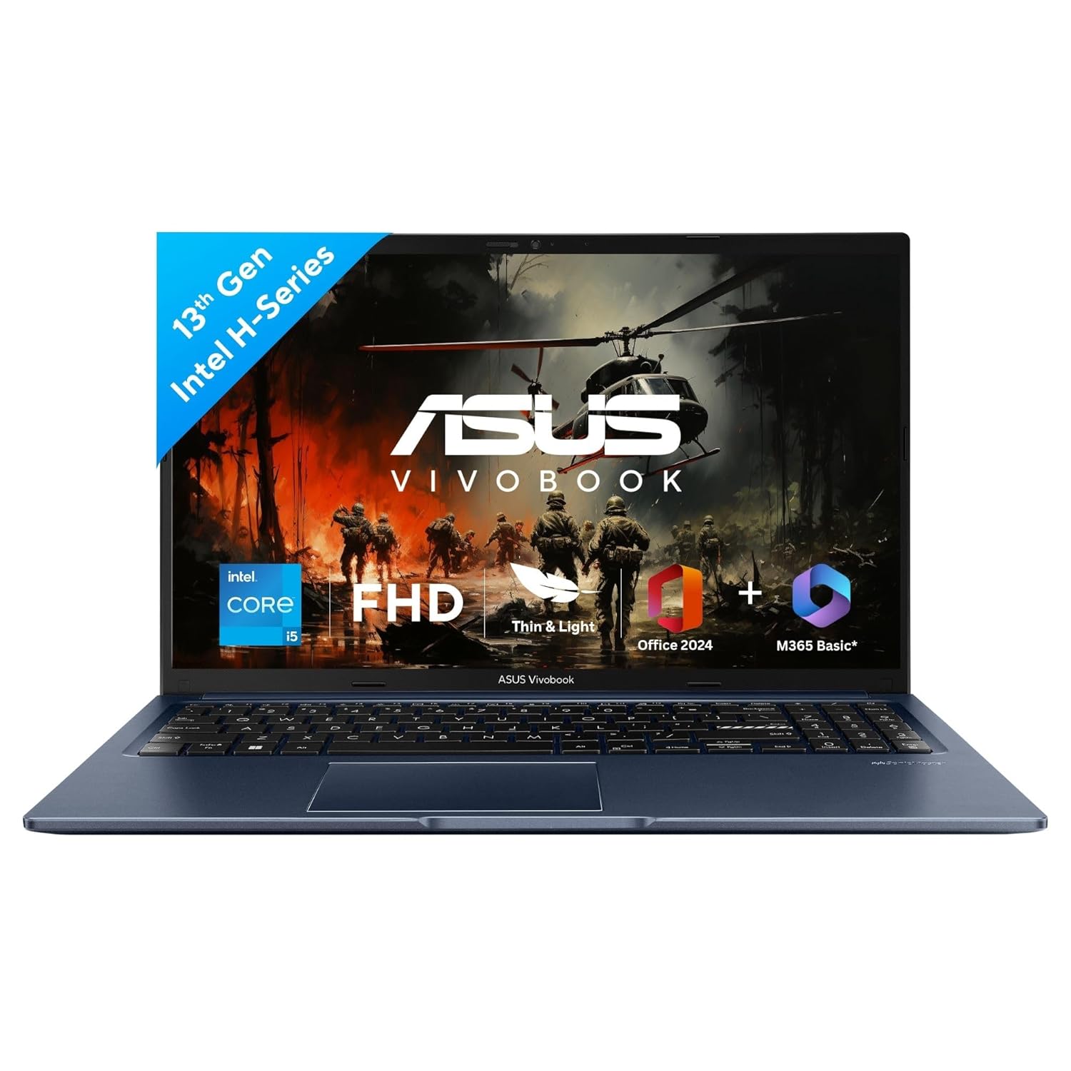 ASUS Vivobook 15,13th Gen,Intel Core i5-13420H(Intel UHD iGPU/16GB RAM/512GB SSD/FHD/15.6"/60Hz/Backlit Keyboard/Windows 11/M365 Basic (1Year)*/Office Home 2024/Quiet Blue/1.70 kg) X1502VA-BQ836WS