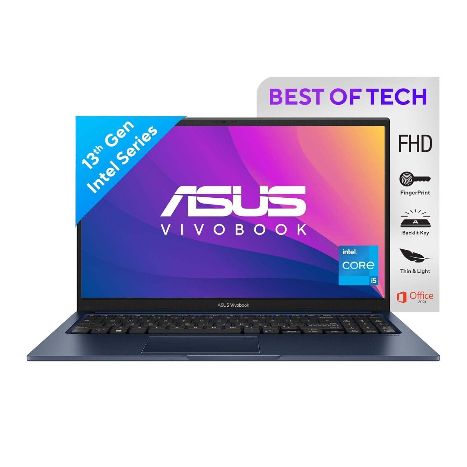 ASUS Vivobook 15 (2023), Intel Core i5-1335U 13th Gen, 15.6" FHD, 8GB RAM/512GB SSD/Intel Iris X/Windows 11/Office 2021/Fingerprint/Blue/1.7 kg, X1504VA-NJ523WS