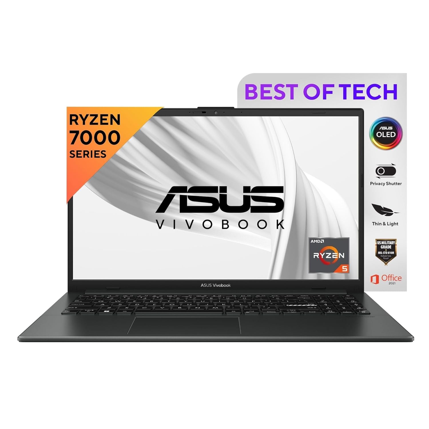 ASUS Vivobook Go 15, 15.6" OLED (1920 x 1080) 16:9, 60Hz 400nits, AMD Ryzen 5 7520U, Thin & Light Laptop (16GB RAM/512GB SSD/Windows 11/Office Home/50WHr Battery/Mixed Black/1.63 Kg), E1504FAB-LK549WS