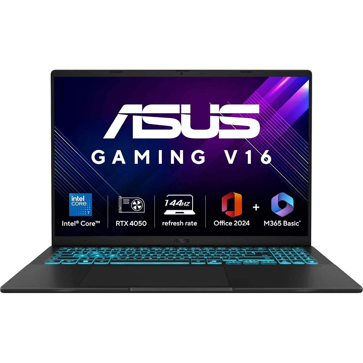 ASUS Gaming V16 (2025) with Office 2024 + M365 Basic*, AI PC, Intel Core 7 240H(16GB RAM/512GB SSD/Windows 11 Home/6GB Graphics/RTX 4050/144 Hz)Gaming Laptop (16", Matte Black,1.95 Kg),V3607VU-RP275WS