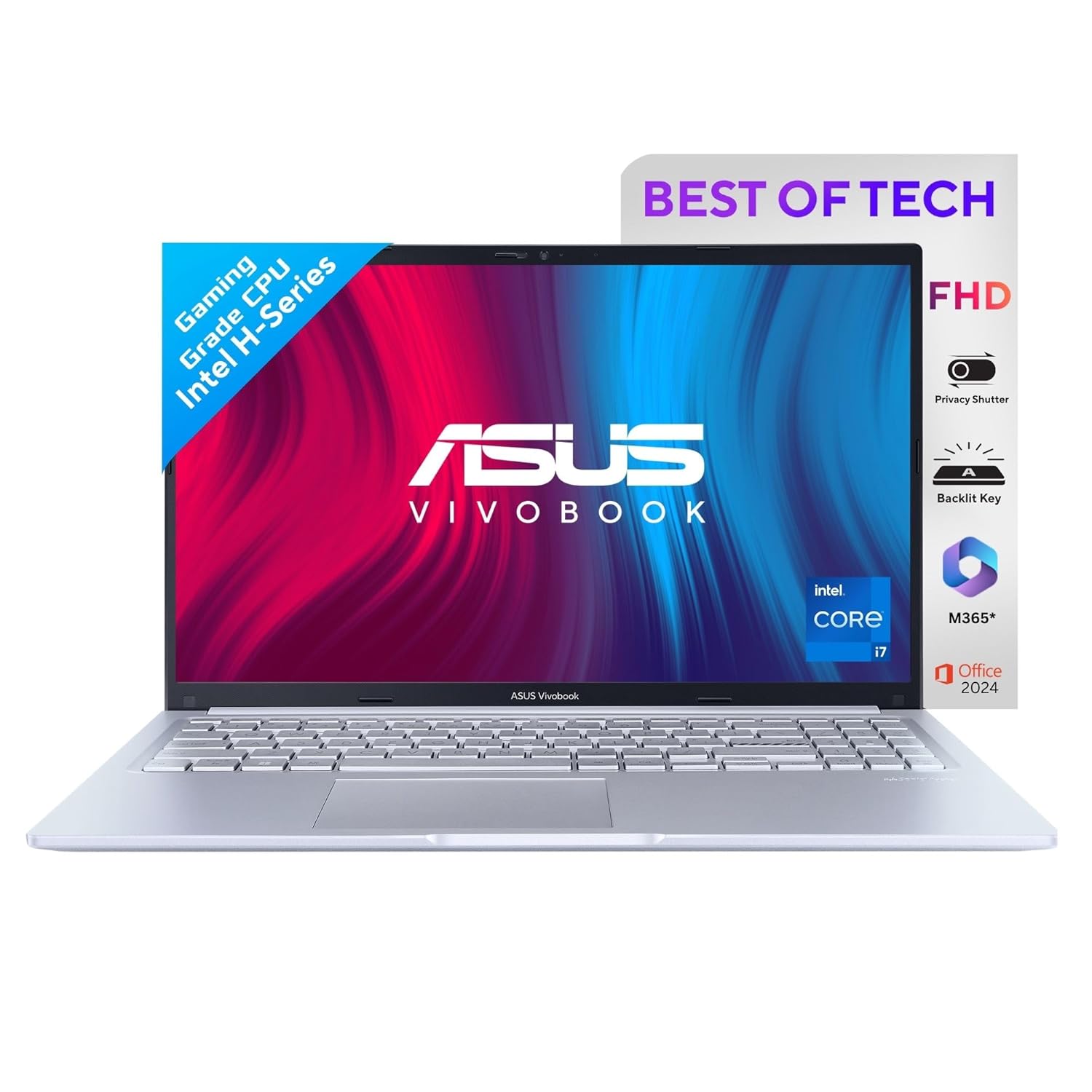 ASUS Vivobook 15, 15.6" FHD,13th Gen Intel Core i7-13620H, Thin & Light Laptop(16GB/512GB/Intel Iris X iGPU/Windows 11/M365 Basic (1Year)*/Office 2024/Cool Silver/1.7 Kg), X1502VA-BQ837WS