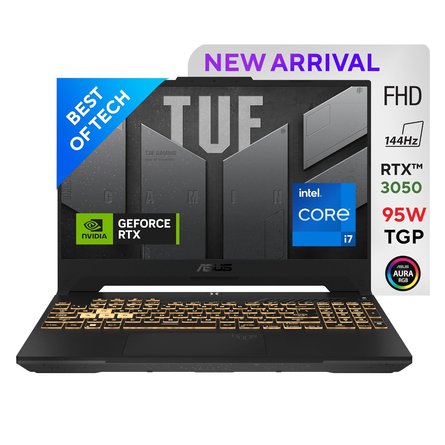 ASUS TUF Gaming F15, Intel Core i7-12700H, 12th Gen, RTX 3050-4GB, 16GB RAM, 1TB SSD, FHD 144Hz, 15.6"/39.62cm, Windows 11, MS Office, Gray, 2.20KG, FX577ZC-HN192WS, 90WHrs Battery Gaming Laptop