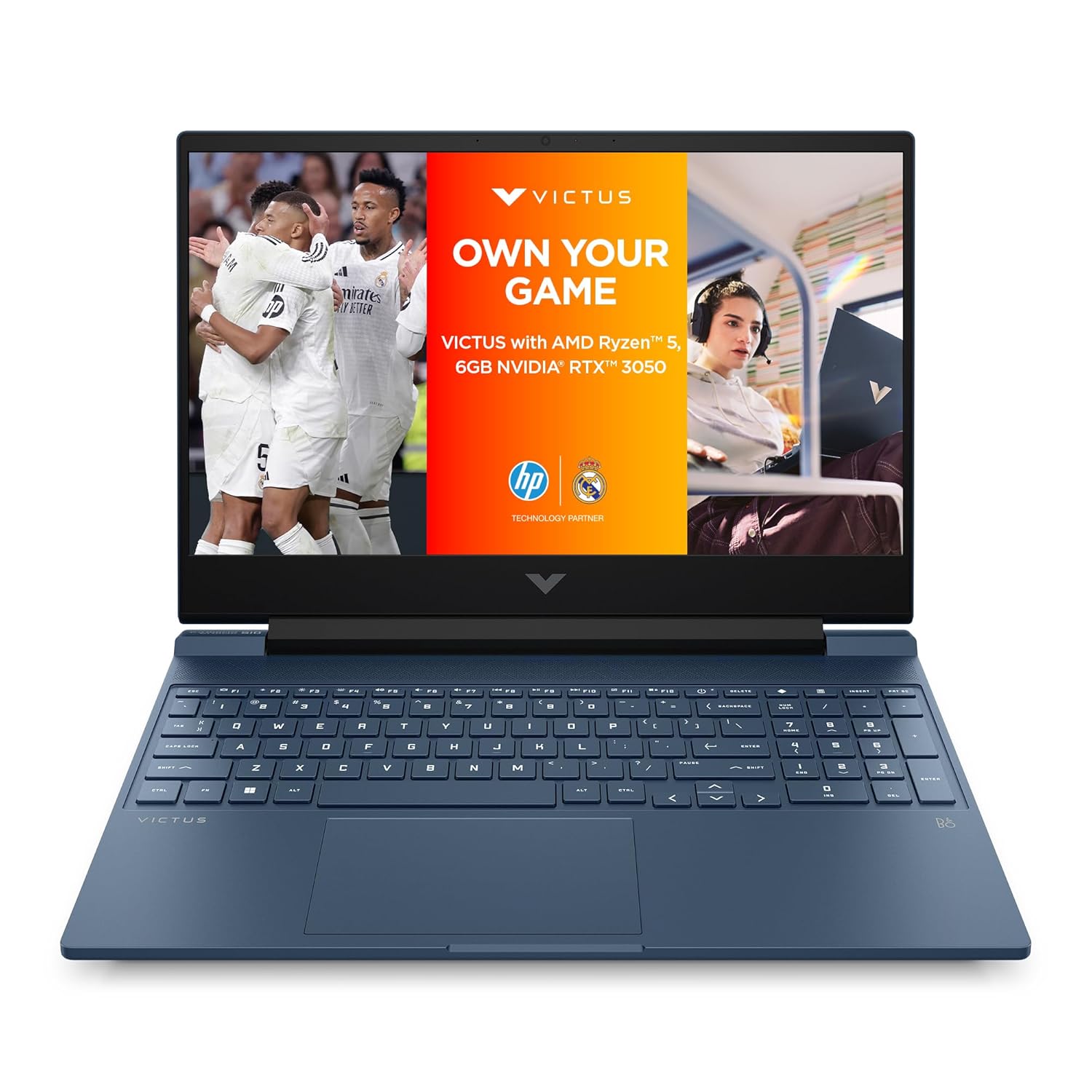 HP Victus, AMD Ryzen 5 8645HS, 6GB RTX 3050 AI Gaming Laptop, 31 Tops (Upgradable 16GB DDR5, 512GB SSD), 144Hz, IPS, 300 nits, 15.6"/39.6cm, FHD, Win11,Office24,Microsoft365*, Blue, 2.29kg, fb3009AX