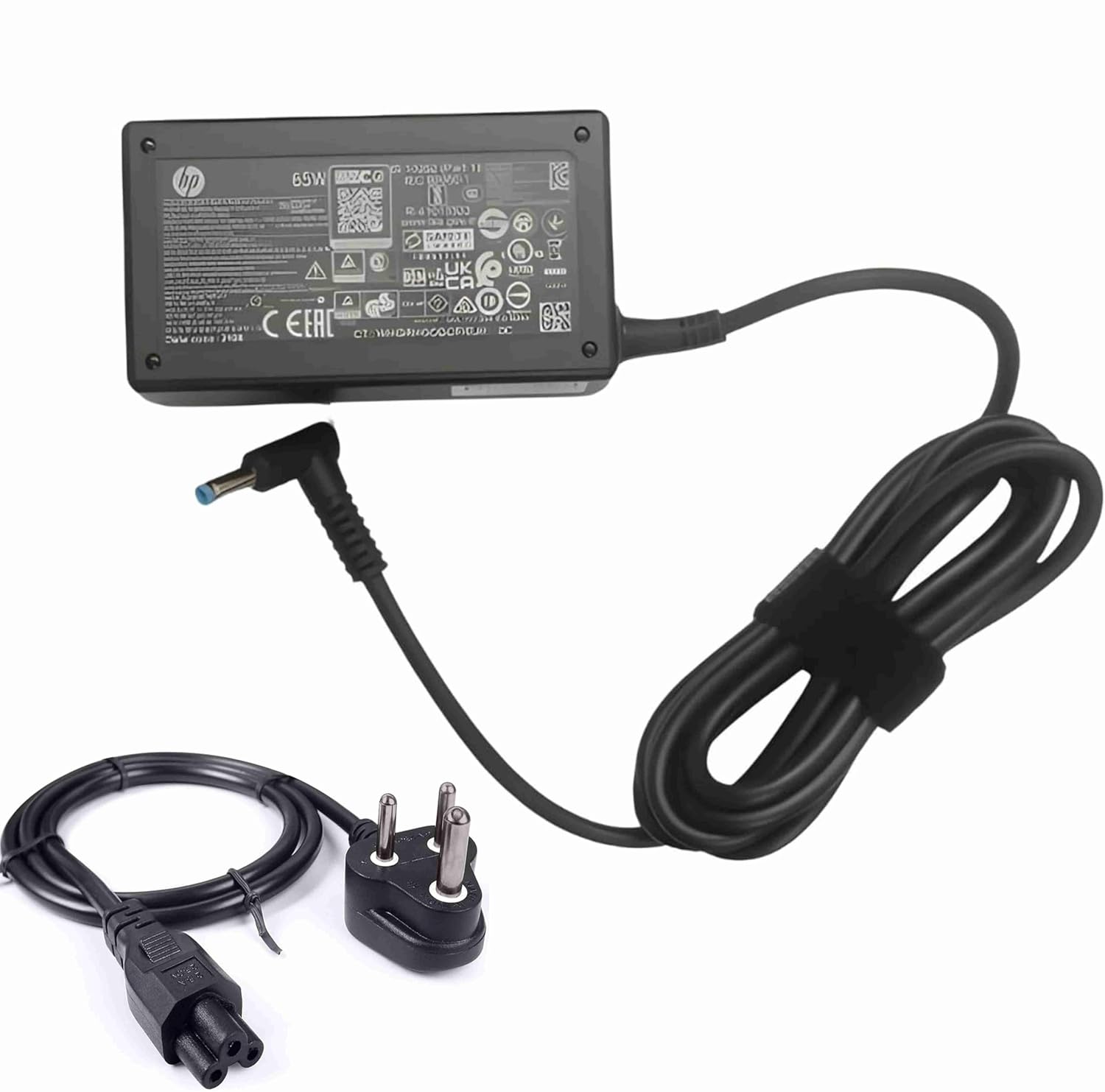 HP Blue Pin Original Laptop Charger 19.5V 3.33A 65W Adapter (Fit with 3 Pin Power Cable)- Black