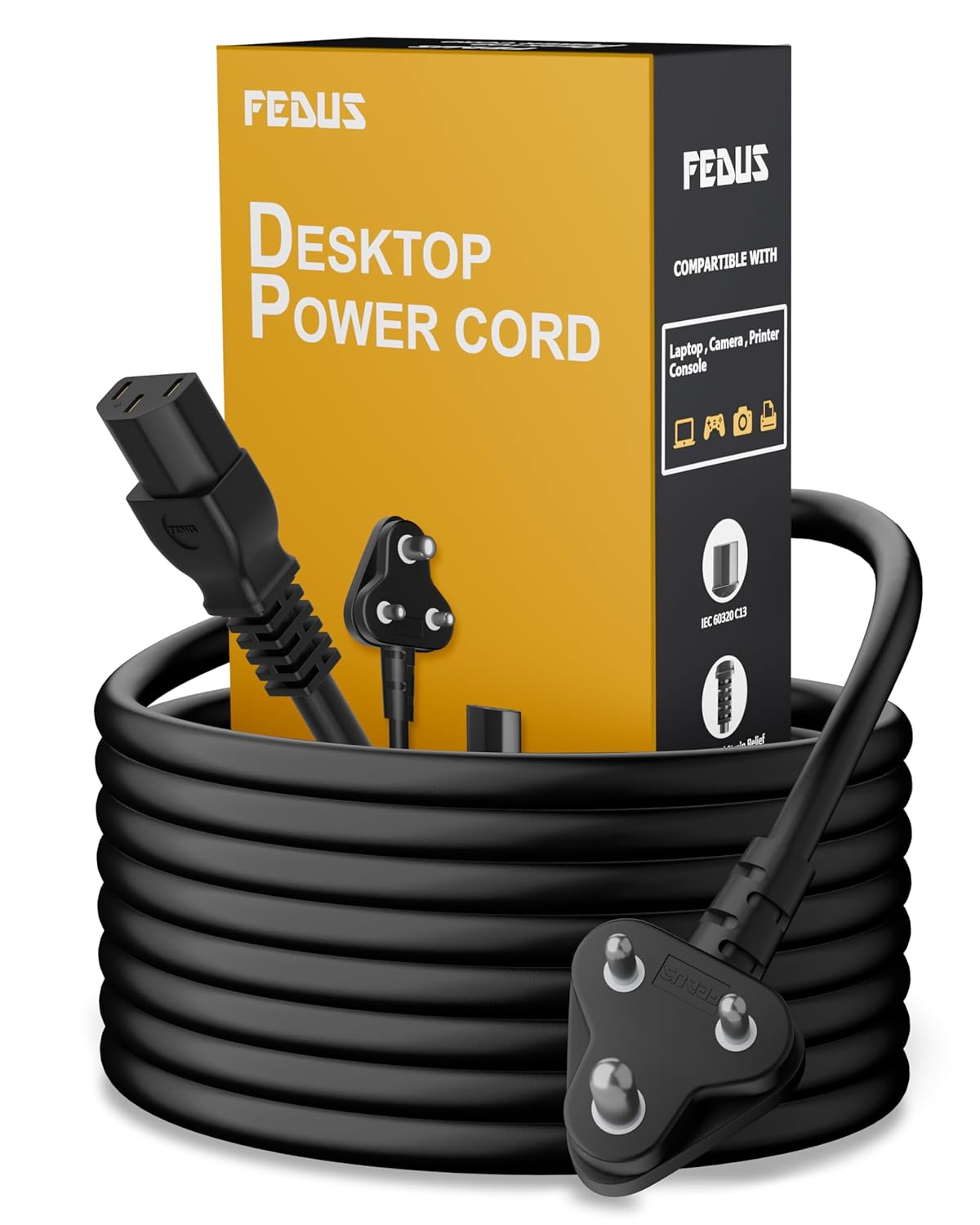 FEDUS Power Cord 3M 9.8Feet Replacement Power Cable, India Plug IEC Computer Mains Power Cable Cord for Desktop 3 pin Power Cable for PC, Power Cable for Monitor SMPS and Printer, Power Supply, TV