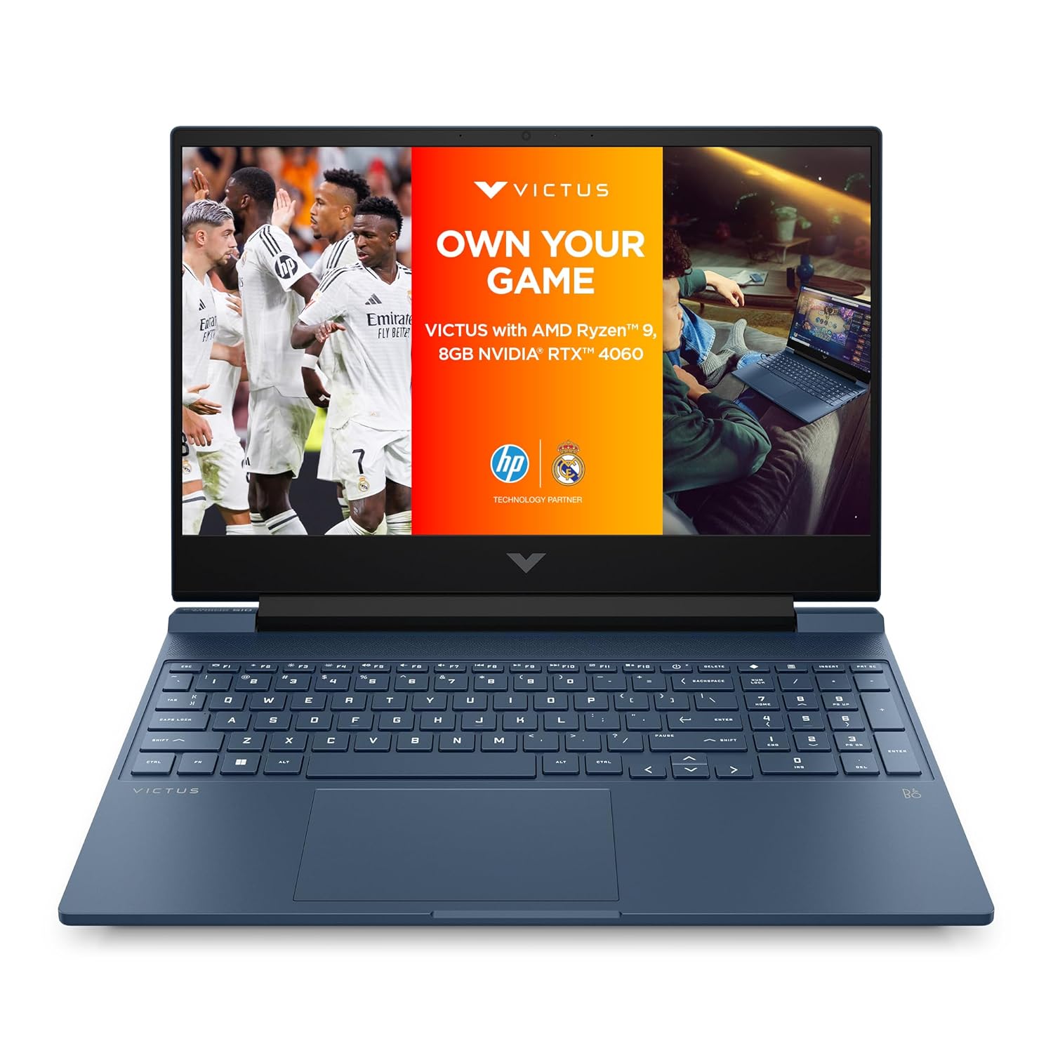 HP Victus, AMD Ryzen 9-8945HS, 8GB NVIDIA GeForce RTX 4060 AI Gaming Laptop (16GB RAM, 1TB SSD), 144Hz, IPS, 15.6"/39.6cm, FHD, Win 11, MS Office 2024, Blue, 2.29Kg, Backlit KB, fb3025AX