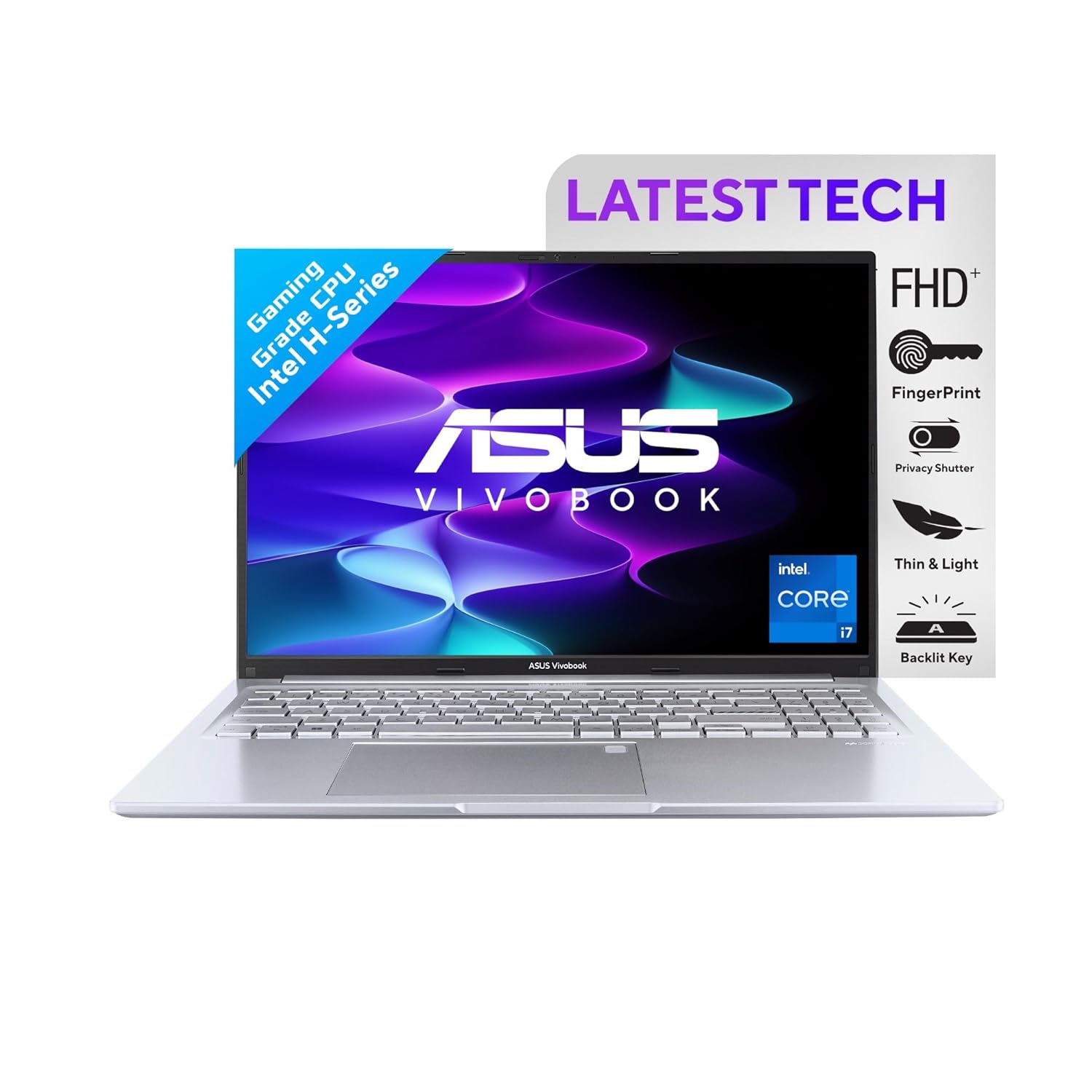 ASUS Vivobook 16, Intel Core i7-12700H, 16GB DDR4, 512GB SSD, WUXGA 16:10 60Hz, 16"/40.64cm, Windows 11, MS Office 2021, Transparent Silver, 1.88KG, X1605ZAC-MB741WS, Intel Iris Xe Graphics Laptop