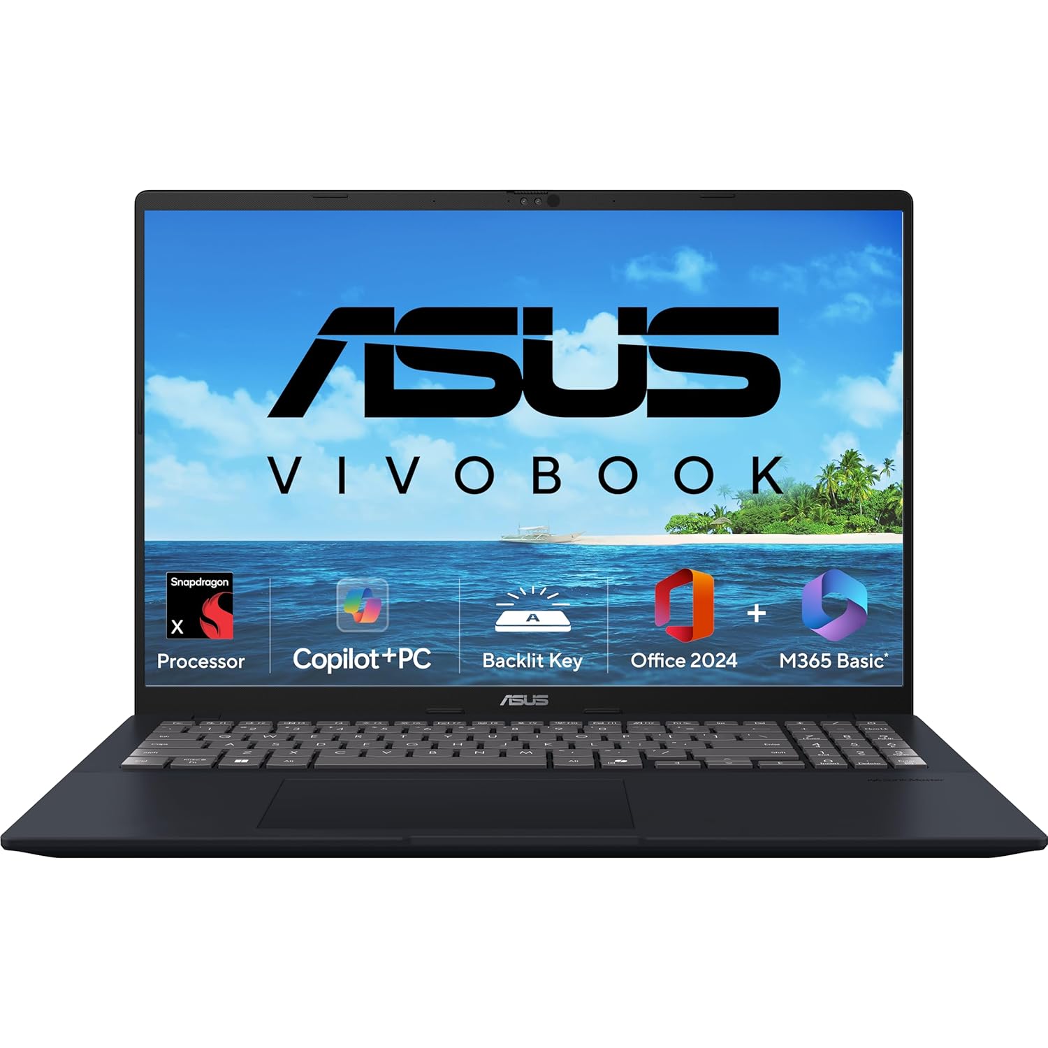 ASUS Vivobook 16,Snapdragon X Processor,Copilot+ PC(Qualcomm Adreno iGPU/16GB RAM/512GB SSD/Windows 11 Home/MS Office 365 Basic (1Year)*/Office 2024/16" FHD+/AI PC/Quiet Blue/1.88 kg),X1607QA-MB049WS