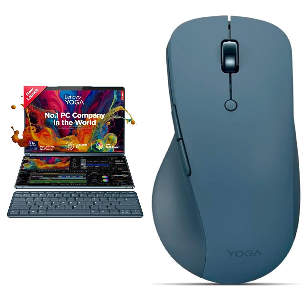 Lenovo Yoga Book 9 Intel Evo Core Ultra 7 155U Built-in AI Dual 13.3" 2.8K OLED Display (2x33.7cm) with Pen+Silent Mouse+Keyboard |32GB/1TB SSD/Win 11/Teal/1.3Kg, 83FF0034IN + Yoga Pro Mouse