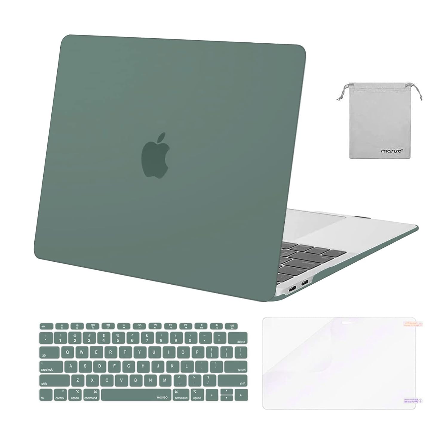 MOSISO Compatible with MacBook Air 13 inch Case 2021-2018 Release A2337 M1 A2179 A1932, Plastic Hard Shell&Keyboard Cover&Screen Film&Storage Bag for MacBook Air 13.3 inch Case, Midnight Green