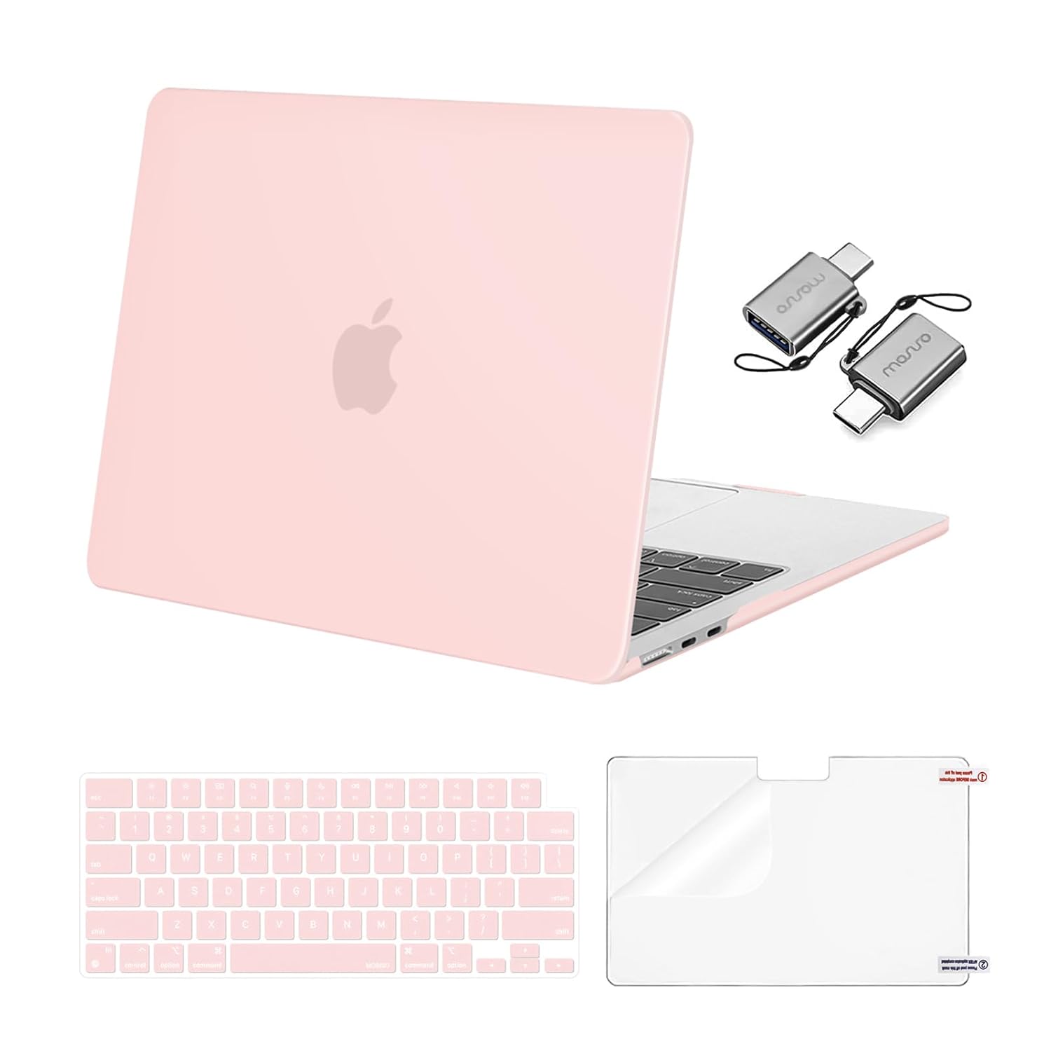 MOSISO Compatible with MacBook Air 13 inch Case 2025 2024 2023 2022 M4 A3240 M3 A3113 M2 A2681, Plastic Hard Shell&Keyboard Cover&Screen Film&Type C for MacBook Air 13.6 inch Case, Chalk Pink
