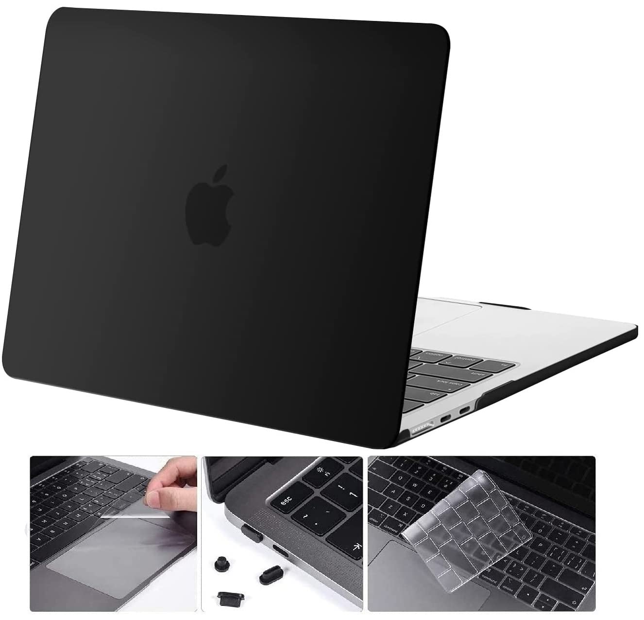 MOCA Case for MacBook Air 13.6 inch Case 2022 2023 2024 Release M3 A3113 M2 A2681 with Touch ID,Hard Shell Case Cover (Black)