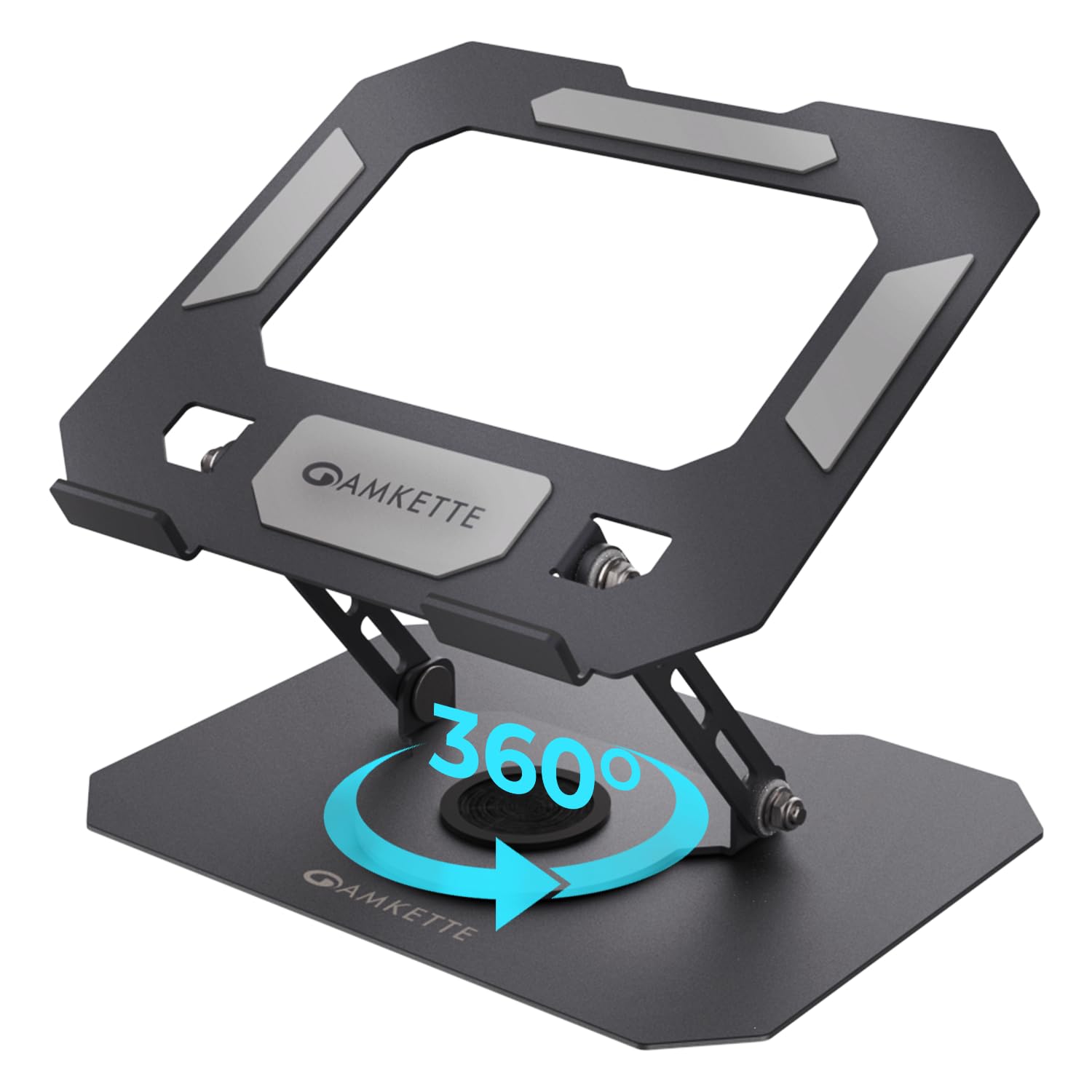 Amkette Ergo Hi-Rise Laptop Stand 360 Rotation, Made with Premium Carbon Steel, Supports Up to 6kg Laptop, with Anti-Slip Silicone Pads, Adjustable Height Laptop Stand Metal (Up to 27cm)
