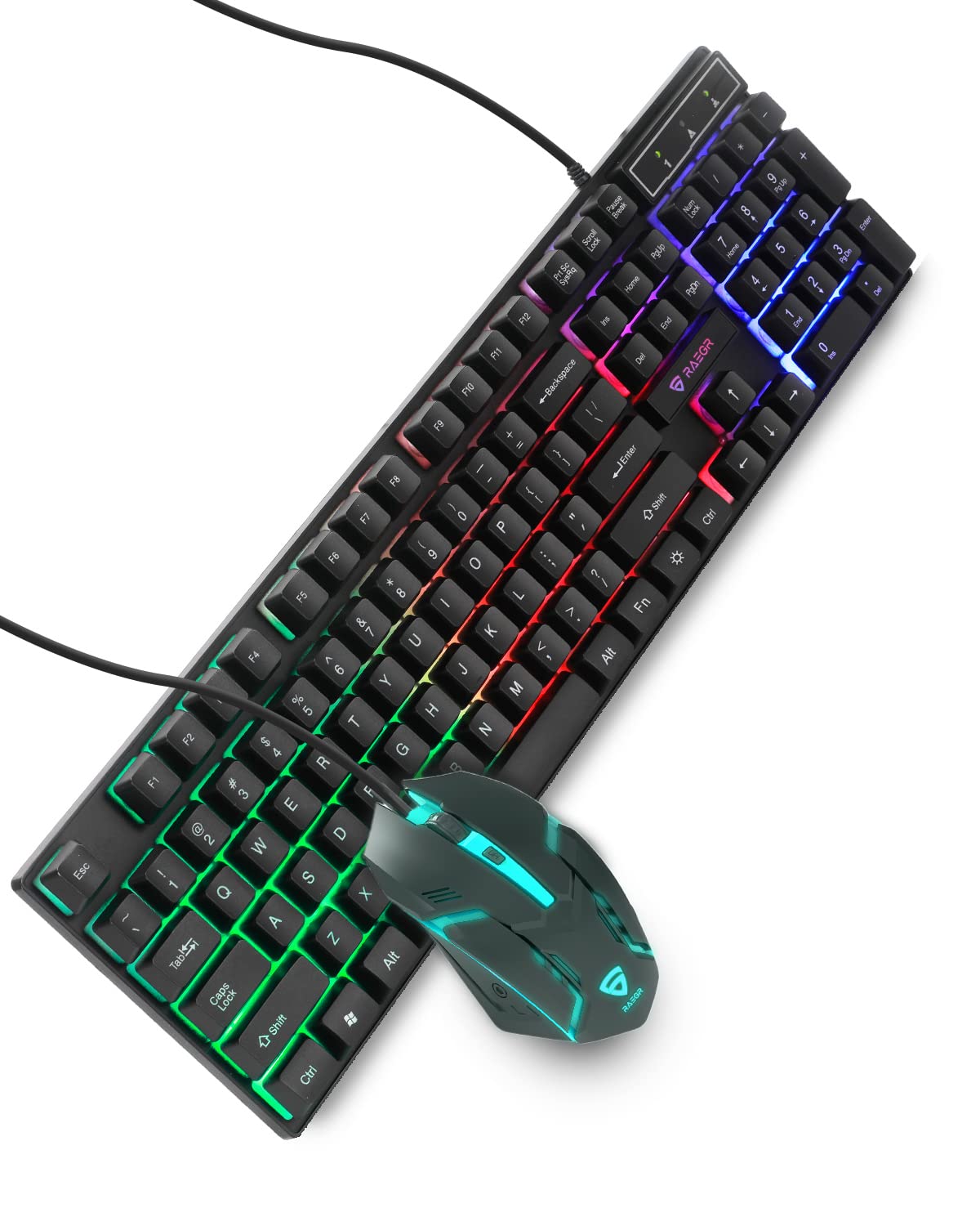 RAEGR RapidGear X30 Wired Gaming Keyboard and Mouse Combo 1200 DPI, LED Rainbow Backlit, Floating Keycaps with Breathing Lights Effect, Plug & Play | Compatible with PC/Laptop/Mac - Black RG10471