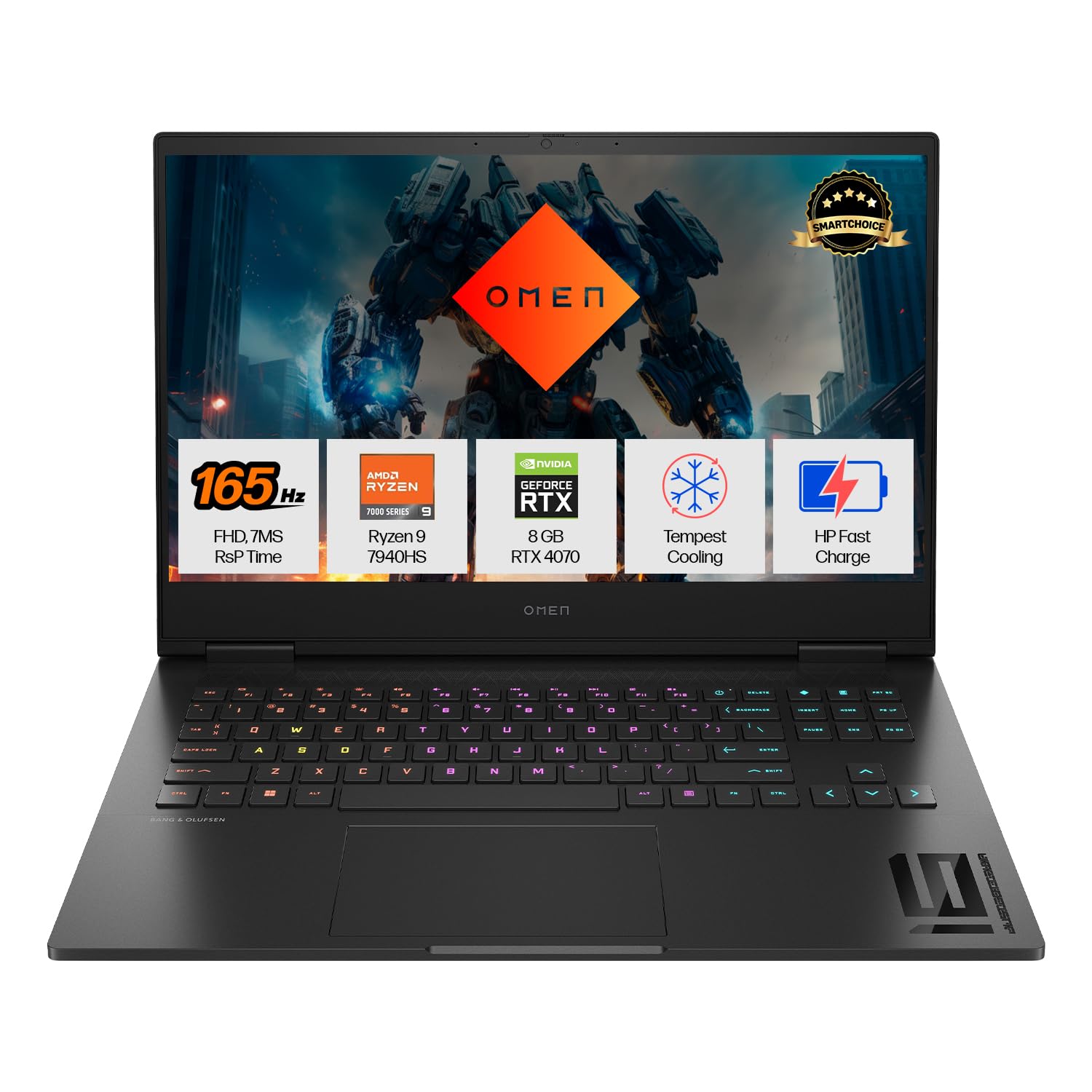 HP OMEN Gaming Laptop, AMD Ryzen 9 7940HS AI-Powered, 8GB RTX 4070 GPU, 16.1-inch (40.9 cm), FHD, IPS, 165Hz, 300 nits, 16GB DDR5, 1TB SSD, RGB Backlit KB, B&O (Black, 2.38 kg), xf0100AX