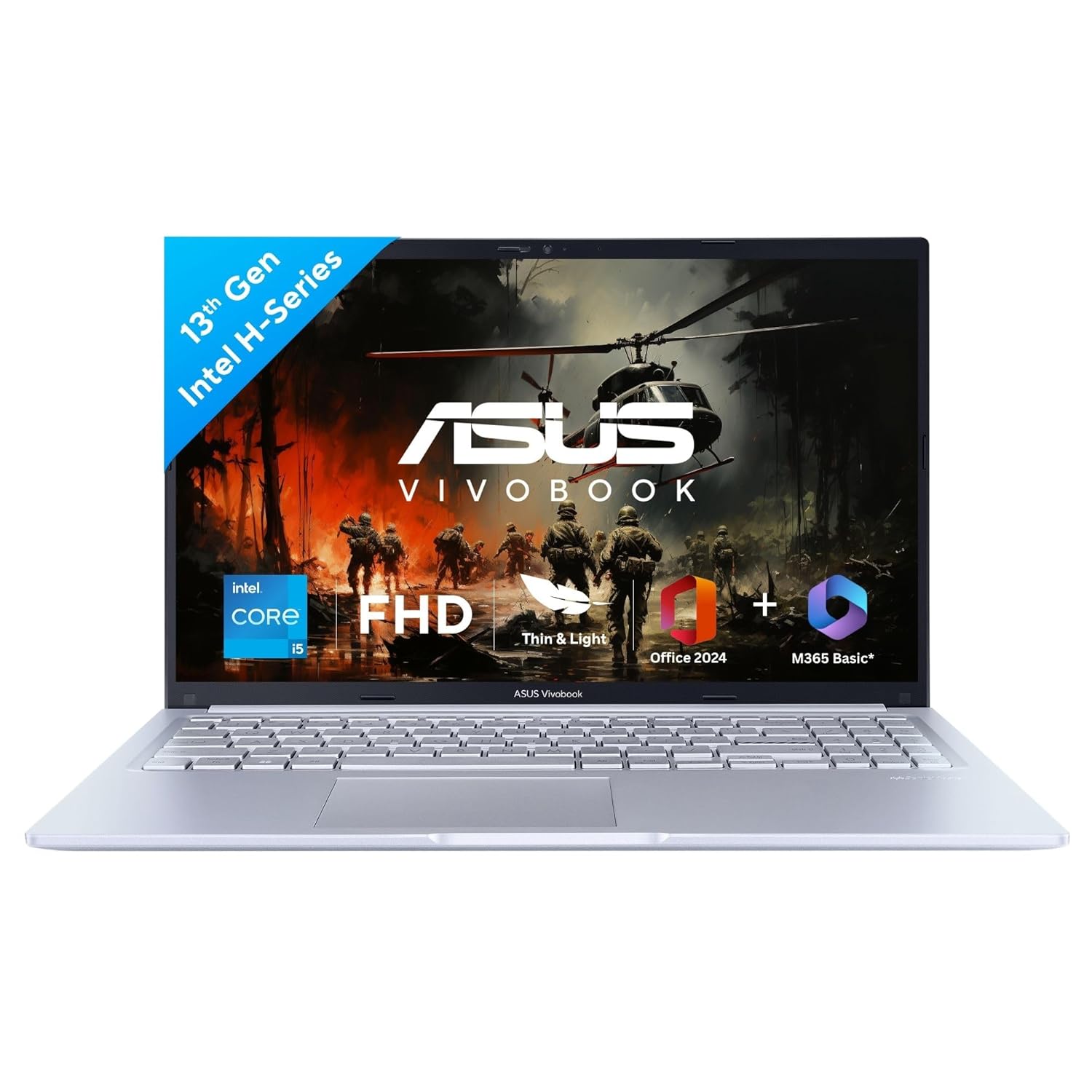 ASUS Vivobook 15,13th Gen,Intel Core i5-13420H(Intel UHD iGPU/16GB RAM/512GB SSD/FHD/15.6"/60Hz/Backlit Keyboard/Windows 11/M365 Basic (1Year)*/Office Home 2024/Cool Silver/1.70 kg) X1502VA-BQ835WS
