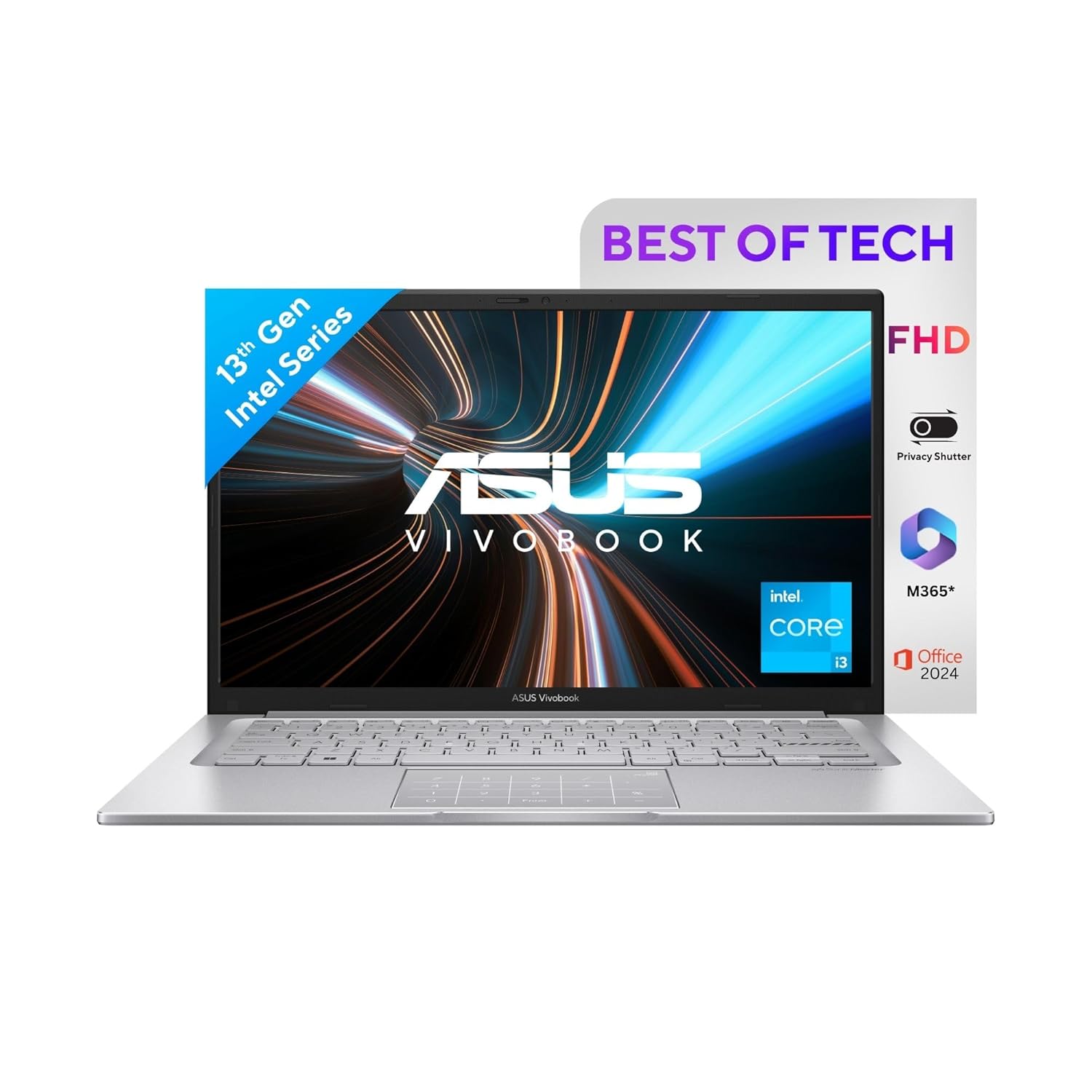 ASUS Vivobook 14, 14" FHD (1920 x 1080),Intel Core i3-1315U Processor, (8GB RAM/512GB SSD/Intel UHD/Win 11/M365 Basic (1Year)*/Backlit Keyboard/Office Home 2024/Cool Silver/1.40 kg), X1404VA-NK761WS