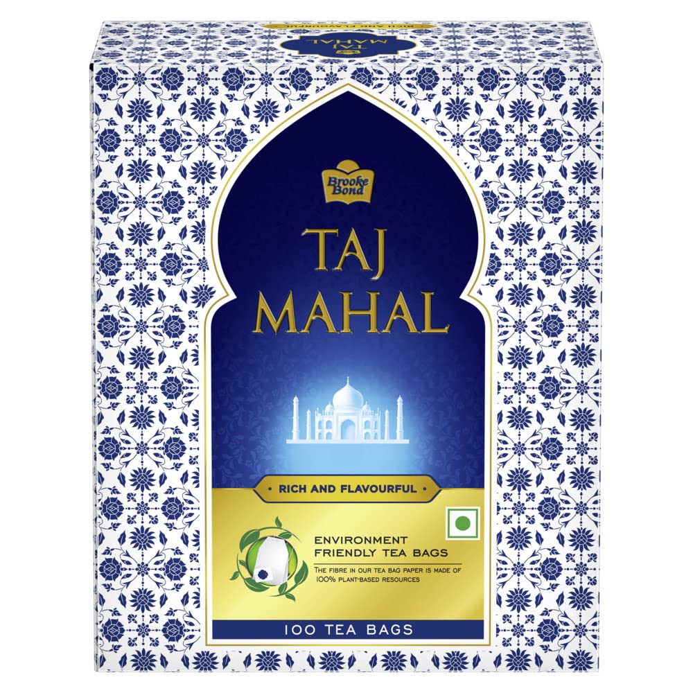 Taj Mahal Tea Bags 100 pcs, Rich and Flavourful Chai - Premium Blend of Powdered Fresh Loose Tea Leaves Flavour : orange