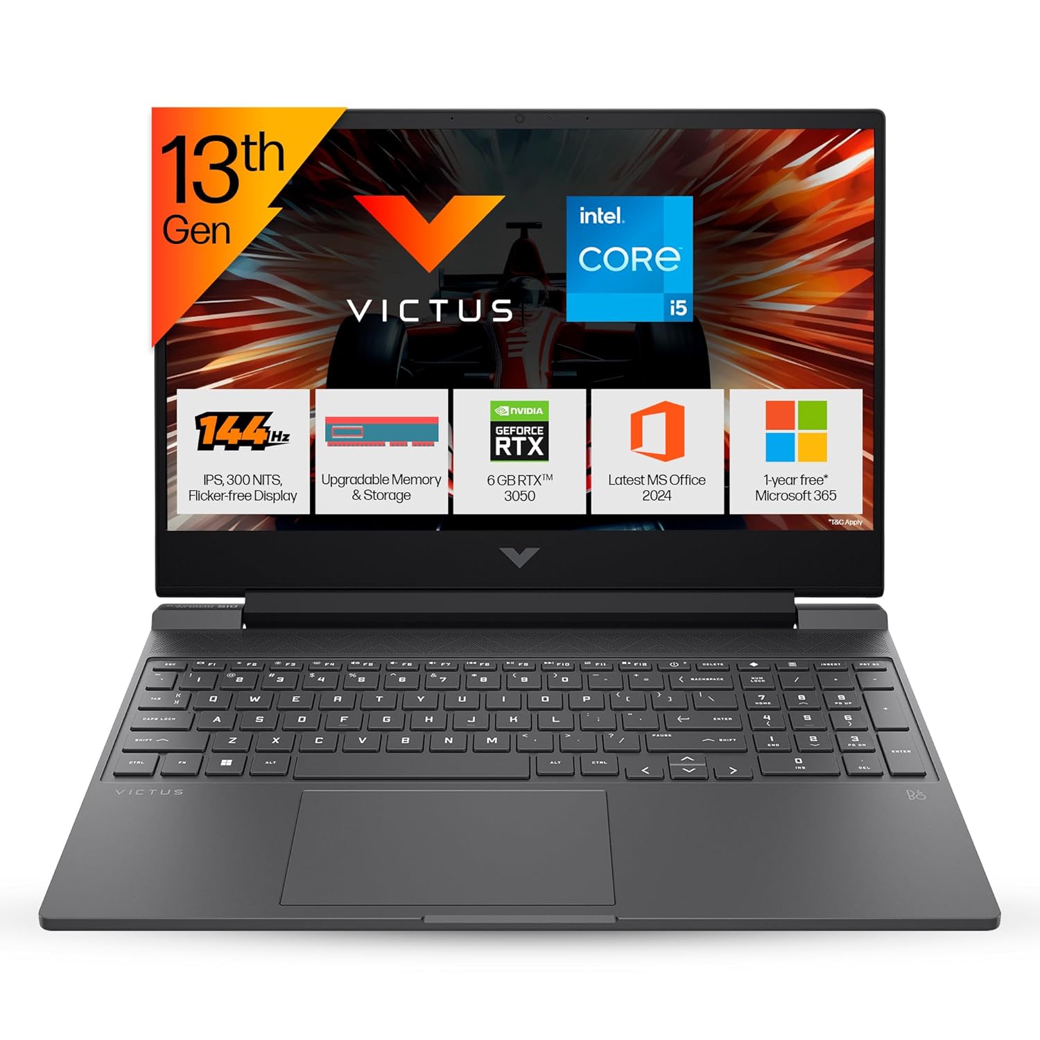 HP Victus, 13th Gen Intel Core i5-13420H, 6 GB RTX 3050 Gaming Laptop, (Upgradable 16GB DDR4, 512GB SSD) 144Hz,300 nits, IPS, 15.6inch(39.6cm) FHD, Win 11, M365* Office24, Mica Silver,2.3kg, fa2700TX