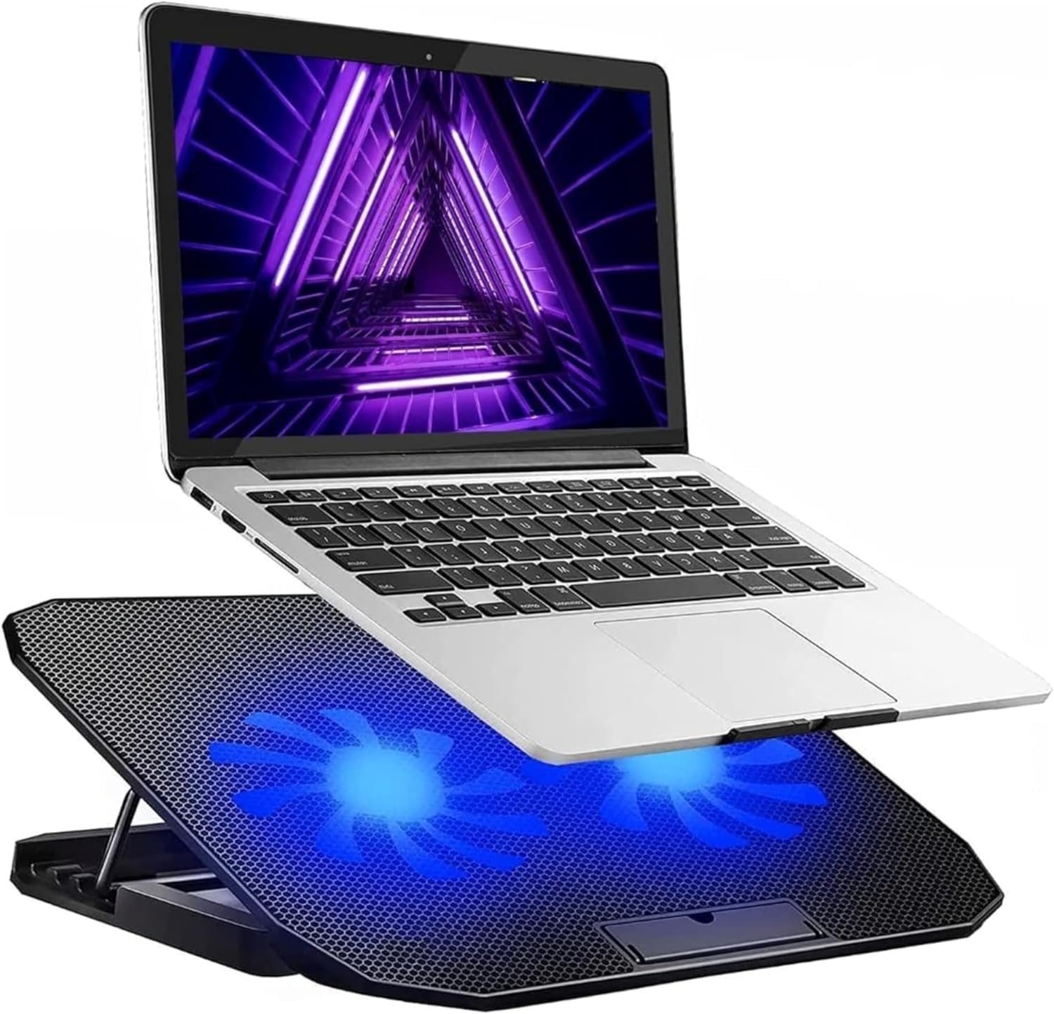 Dyazo Dual Fan Laptop Cooling pad | Laptop Cooler | Laptop Stand with Fan | 4 Height Adjustment Compatible for MacBook Air Pro, HP, Lenovo, Dell & Other Notebooks up to 15.6 Inch (Black)