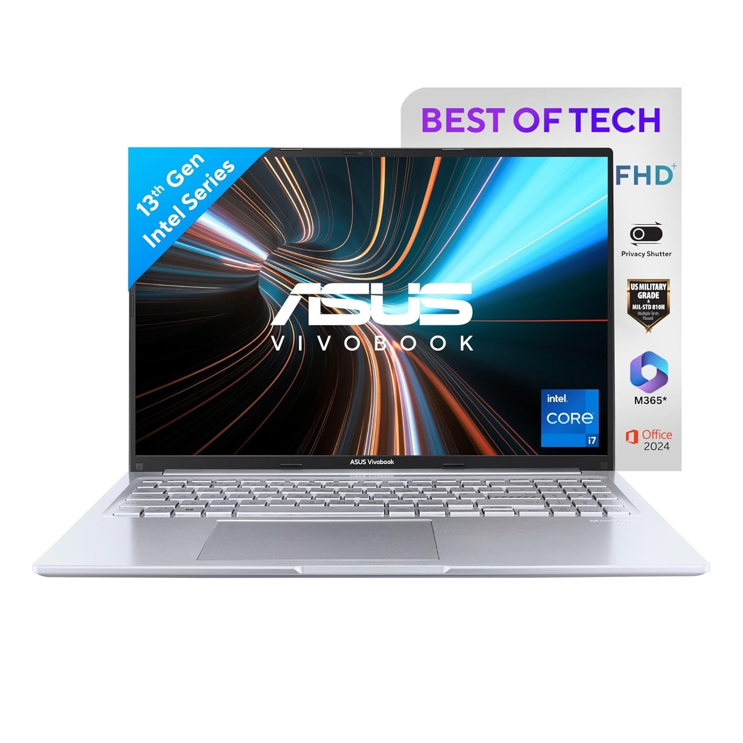ASUS Vivobook 16, 16" FHD+ (1920 x 1200),Intel Core i7-13620H Processor,(16GB RAM/512GB SSD/Intel Iris X iGPU/Windows 11/M365 Basic (1Year)*/Office Home 2024/Silver/1.88 kg),X1605VA-MB1628WS