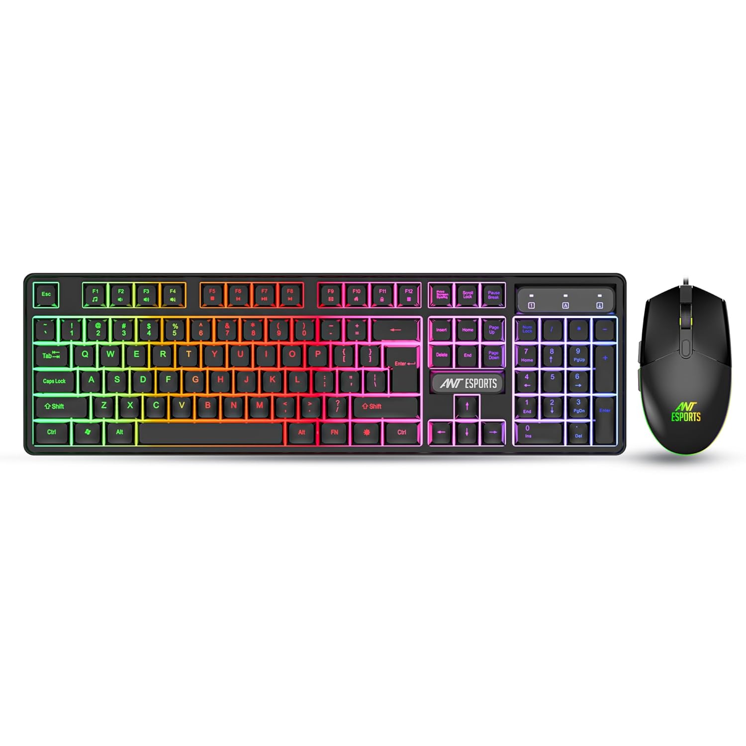 Ant Esports KM1650 Gaming Keyboard & Mouse Combo, Wired Backlit Rainbow LED Keyboard & 3200 DPI Gaming Mouse for PC/Laptop - Black