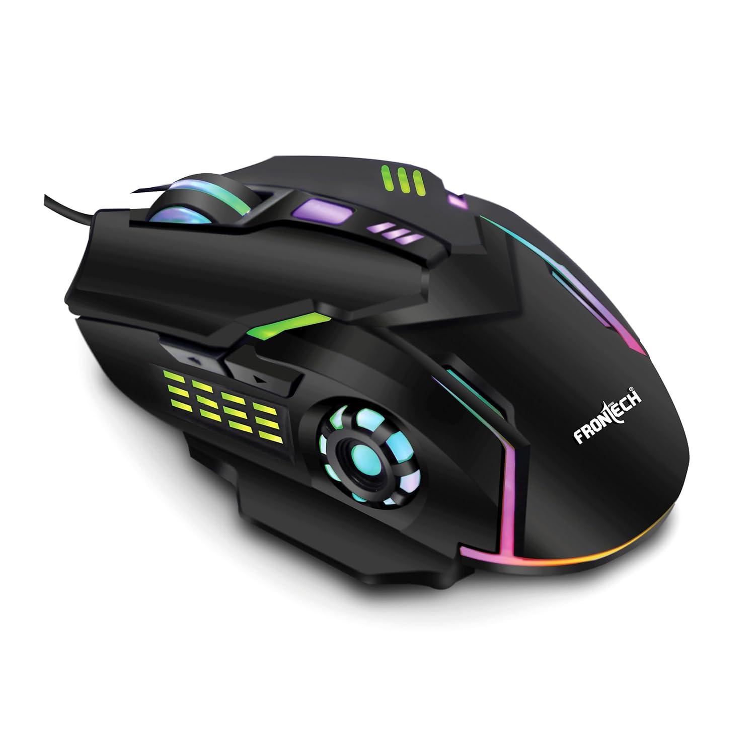 FRONTECH Wired Gaming Mouse, 6 Key RGB Backlit Effect| 7 LED Lighting| USB Plug & Play| 3600 DPI| for PC/Desktop/Mac/Laptop, 1-Year Warranty (MS-0050, Black)