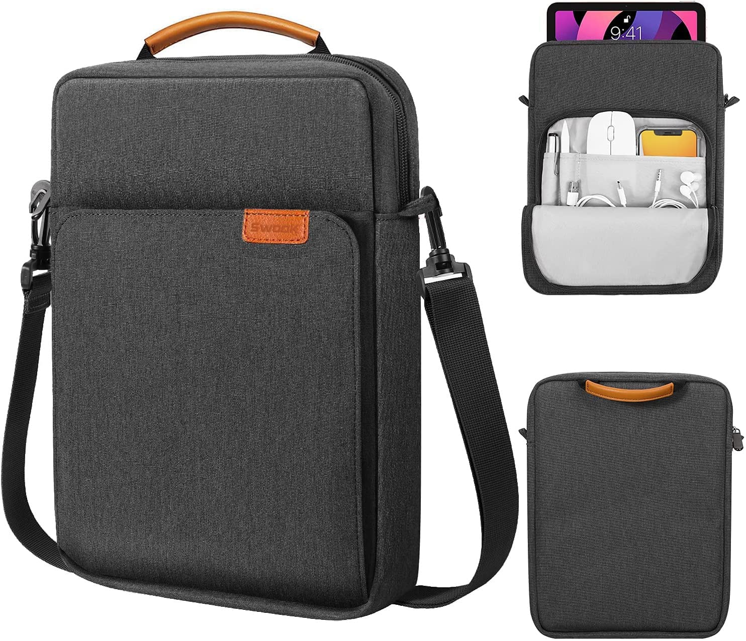 SwooK 13-13.3 inch Universal Laptop Compatible Sleeve Shoulder Bag Carrying Case for 13" MacBook Air, Pro, iPad 12.9, Surface Pro, ASUS Zenbook Vivobook,Dell Xps, Hp Envy Laptop Sleeves Bag
