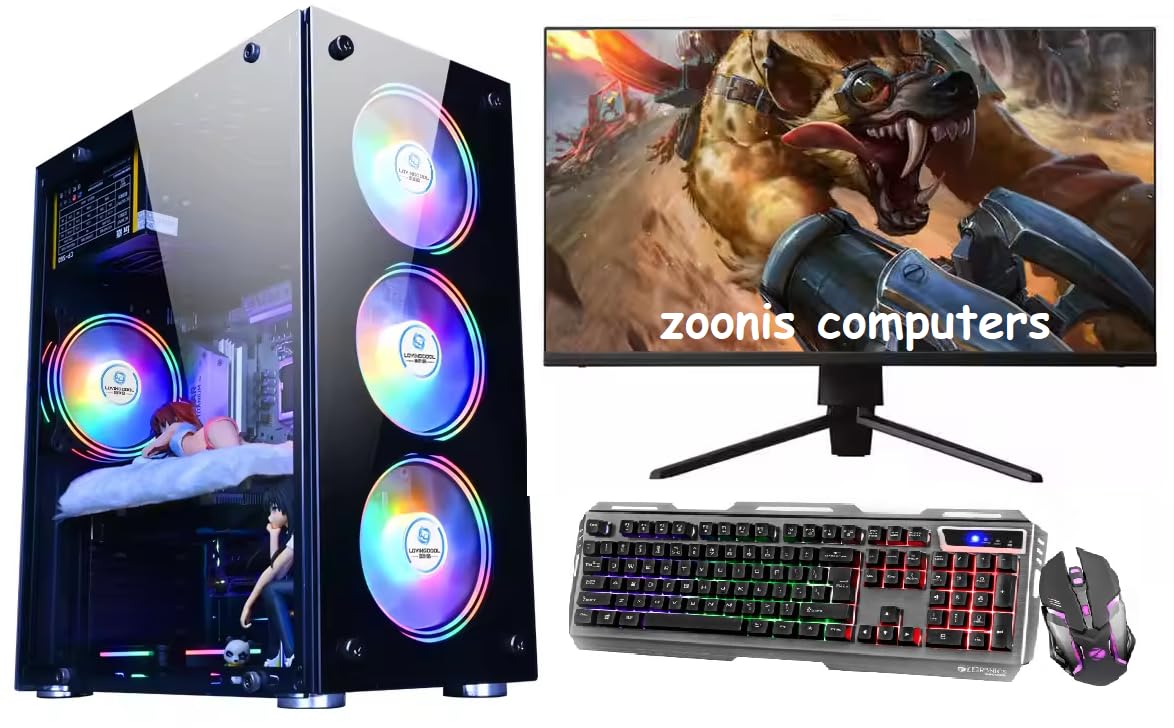 Zoonis Premium Gaming/Editing Desktop Complet Set, Core i7 3700/16GB RAM, 256GB SSD, 1TB HDD, 4GB GT-730 Graphics Card, RGB Keyboard & Mouse, 22 inch Full HD Monitor, Windows 10 Pro & Ms Office