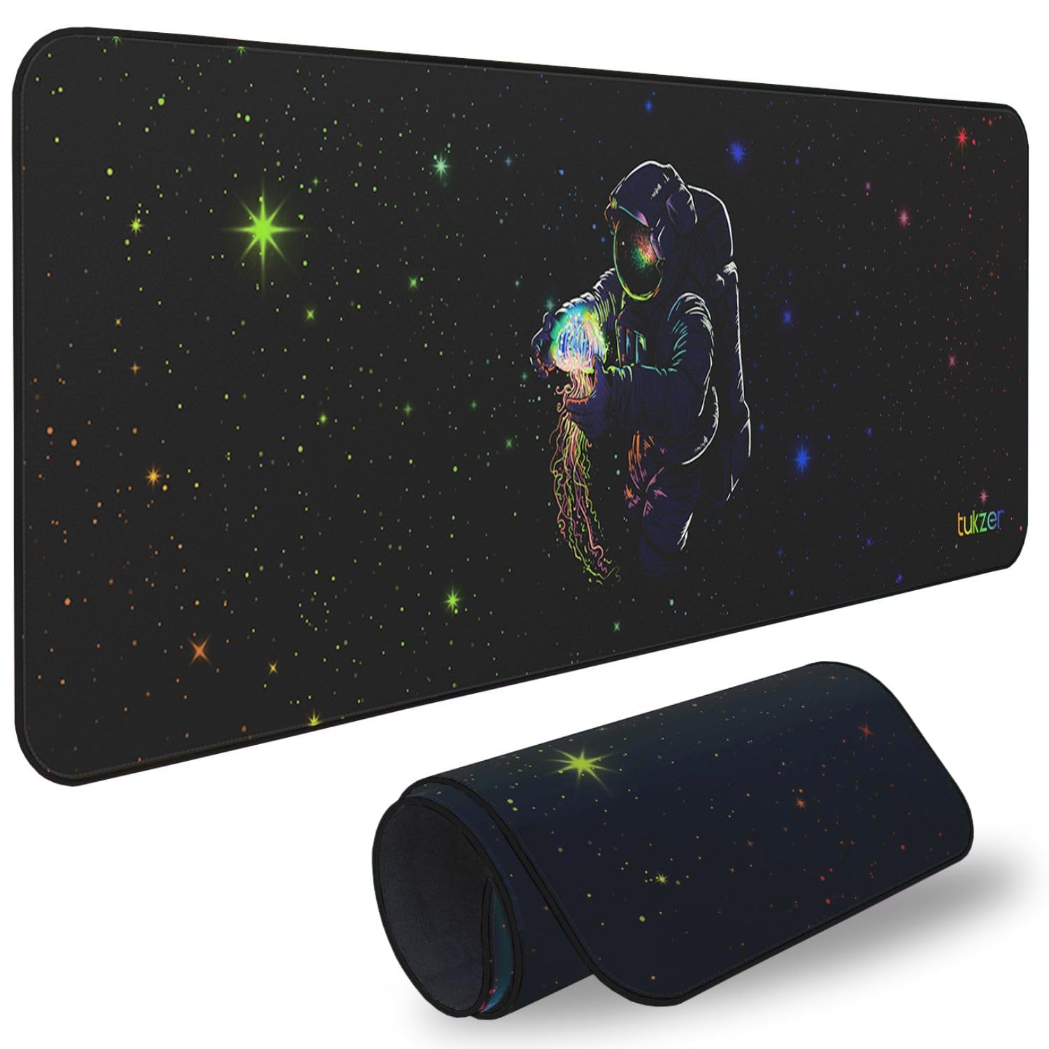 Tukzer Extended Gaming Mouse Pad, Desk Mat, High-Speed Mouse Tracking & Control | Stitched Edges, Non-Slip Rubber Base| for Computer Laptop Keyboard Office Home (Astronaut)
