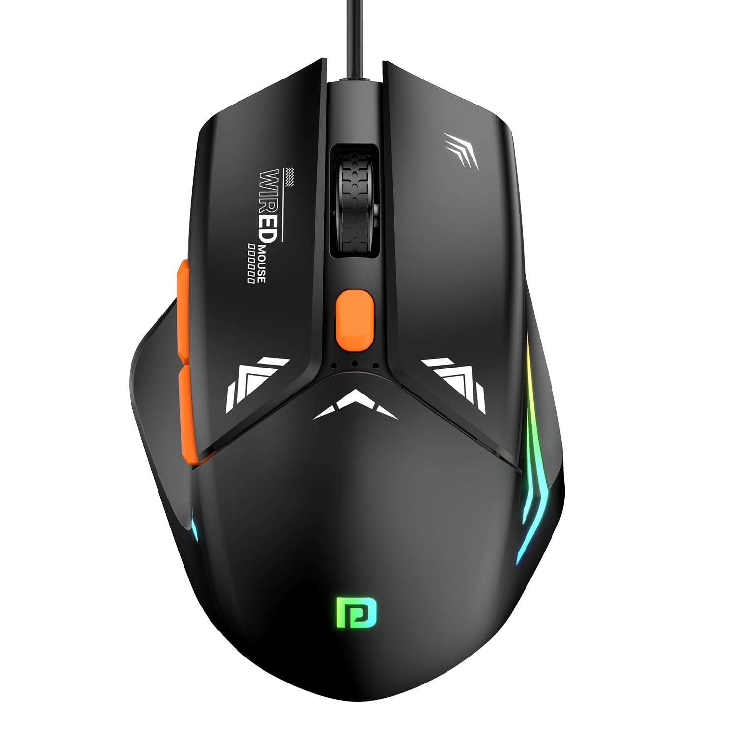 Portronics Vader Wired Gaming Mouse with 6 Buttons, Thumb Support, Adjustable DPI (6400 Max), RGB Light Effects, Ergonomic Design, 1.5 m Long USB Cable for Laptop & PC (Black)