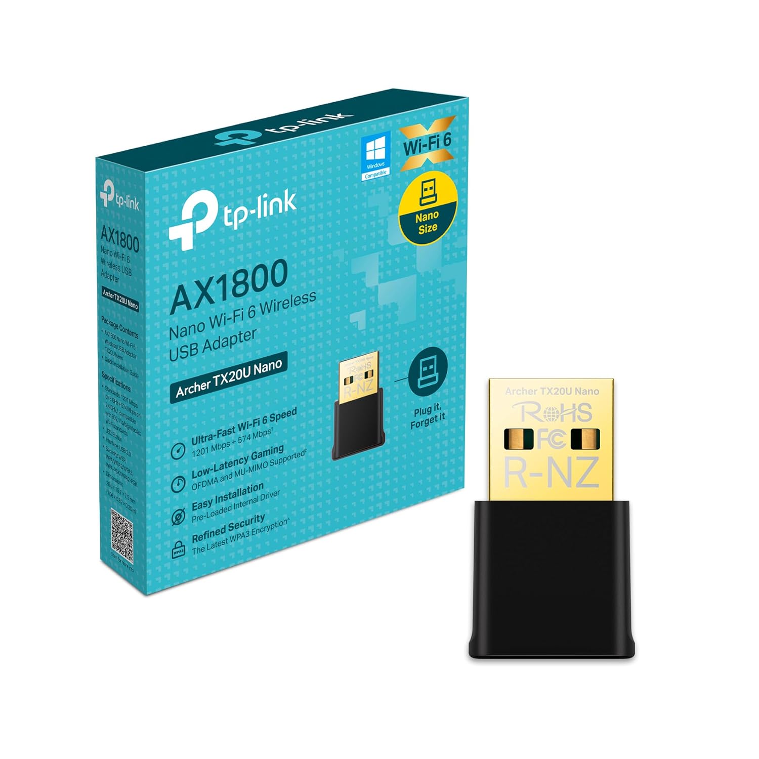 TP-Link Nano USB Wi-Fi 6 Adapter for Pc(Archer Tx20U Nano)- Ax1800 2.4G/5G Dual-Band Wireless Network Transceiver Adapter for Desktop PC,Ofdma,Mu-Mimo,Wpa3,Travel Size,Supports Windows 11/10,Black