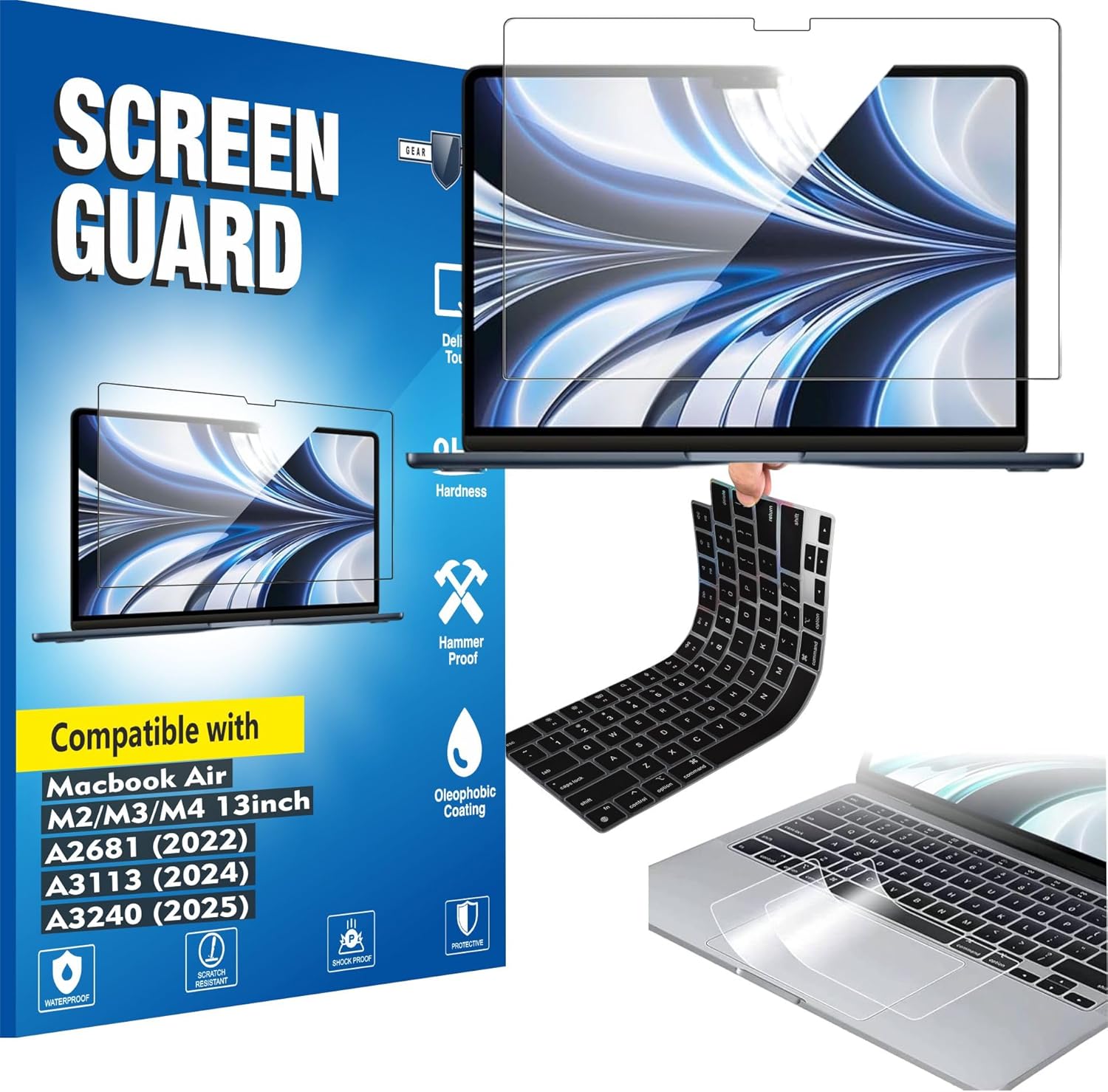 RGY Screen Guard | Key Skin | Trackpad Protector Compatible with Macbook Air 13.6Inch M4, M3, M2 Chip (2025-22) A3240, A2681, A3113 Protection Film and trackpad Guard With Key Cover- Black